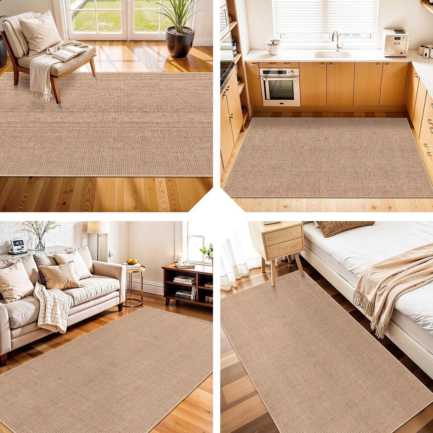 BYYVOO 3x5 No Shed Jute Rug: Machine Washable Non Slip Rugs for Entryway Front Porch Kitchen - Door Mat Area Rug Farmhouse Neutral Non Shedding - Carpet for Bedroom Living Room (Beige,3x5)