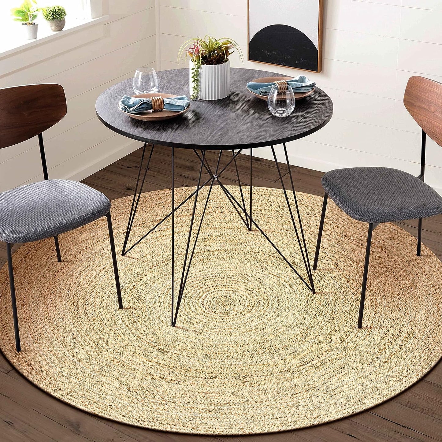KEMA Natural 3ft Jute Braided Round Area Rug,Handmade Reversible Boho Farmhouse Rug, Rustic Vintage Handwoven Carpet for Living Room, Bedroom, Entryway