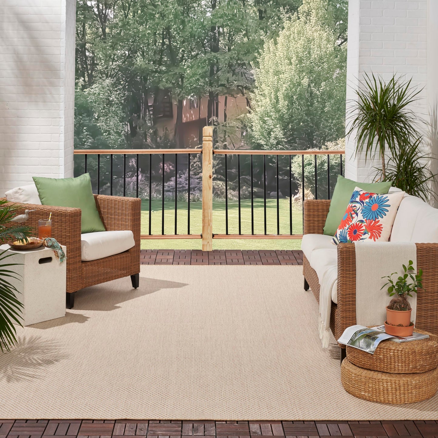 Nourison Home Courtyard Natural 9' x 12' Area Rug - Easy Clean, Non Shedding, Bed Room, Living Room, Dining Room, Kitchen (9' x 12')