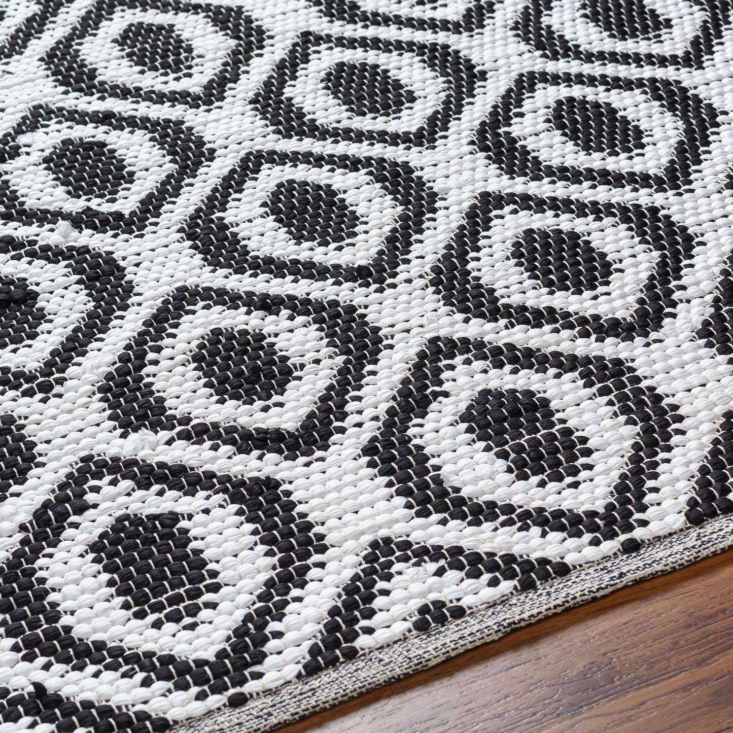 Hauteloom Nautilus Recycled Material Area Rug - Geometric Diamond Trellis Medallion - Contemporary Modern Tribal Minimalist Moroccan - Rose Cream, Dark Purple, Dark Gray, Black, White - 5' x 7'6"