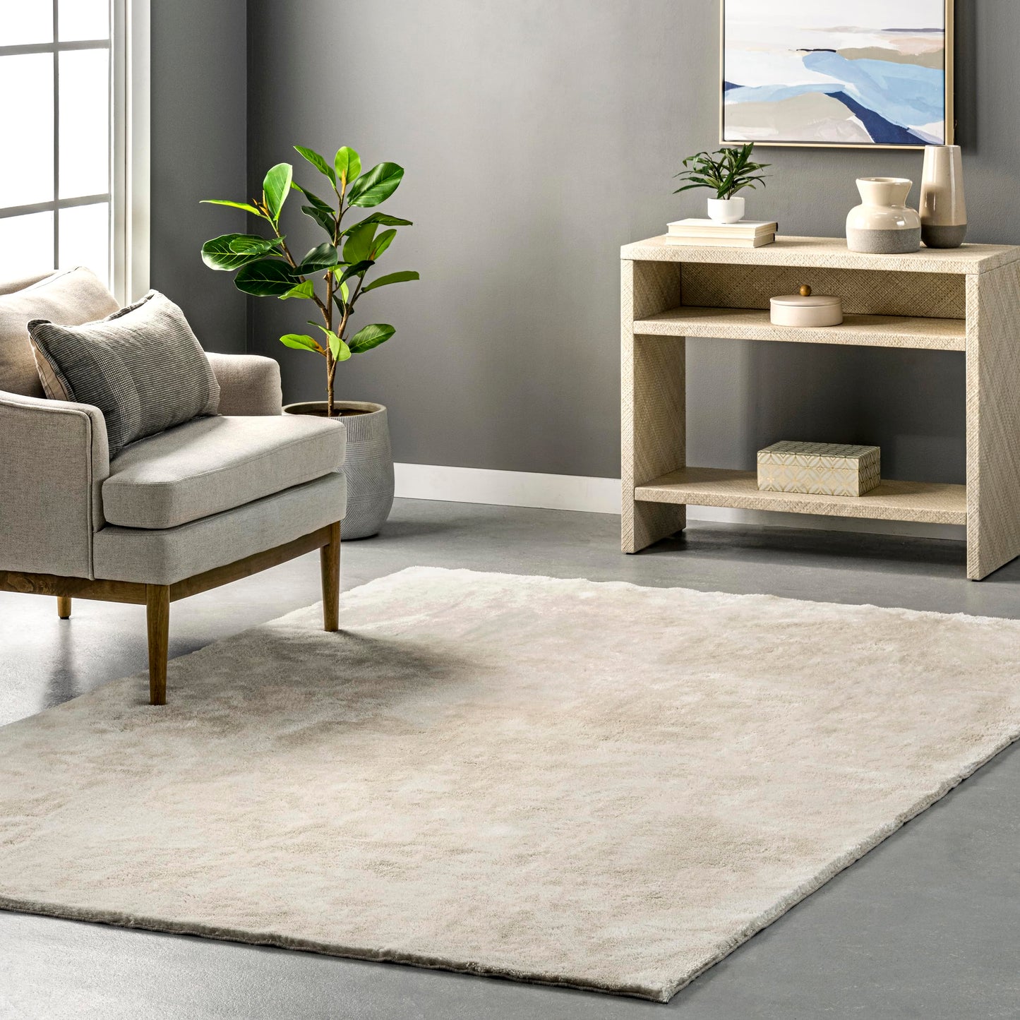 nuLOOM 5' x 8' Cozy Plush Area Rug, Machine Washable, Non-Slip, Soft Fluffy Shag Carpet for Living Room Bedroom Kids Room Nursery Home Decor, Loni Cream