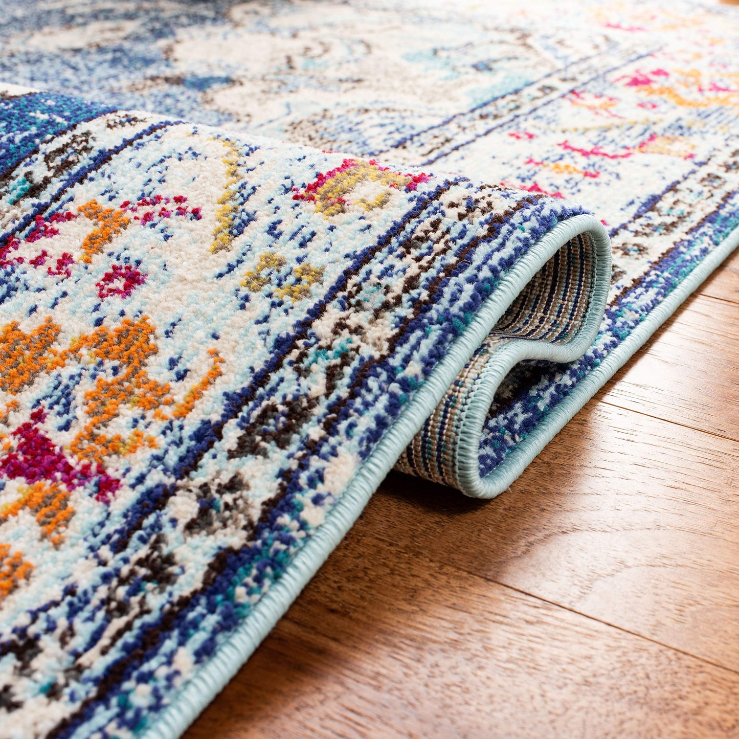 SAFAVIEH Monaco Collection Area Rug - 10' x 14', Navy & Light Blue, Non-Shedding & Easy to Clean, Distressed Medallion Design, Ideal for Living Room, Bedroom, Dining Space (MNC243N)