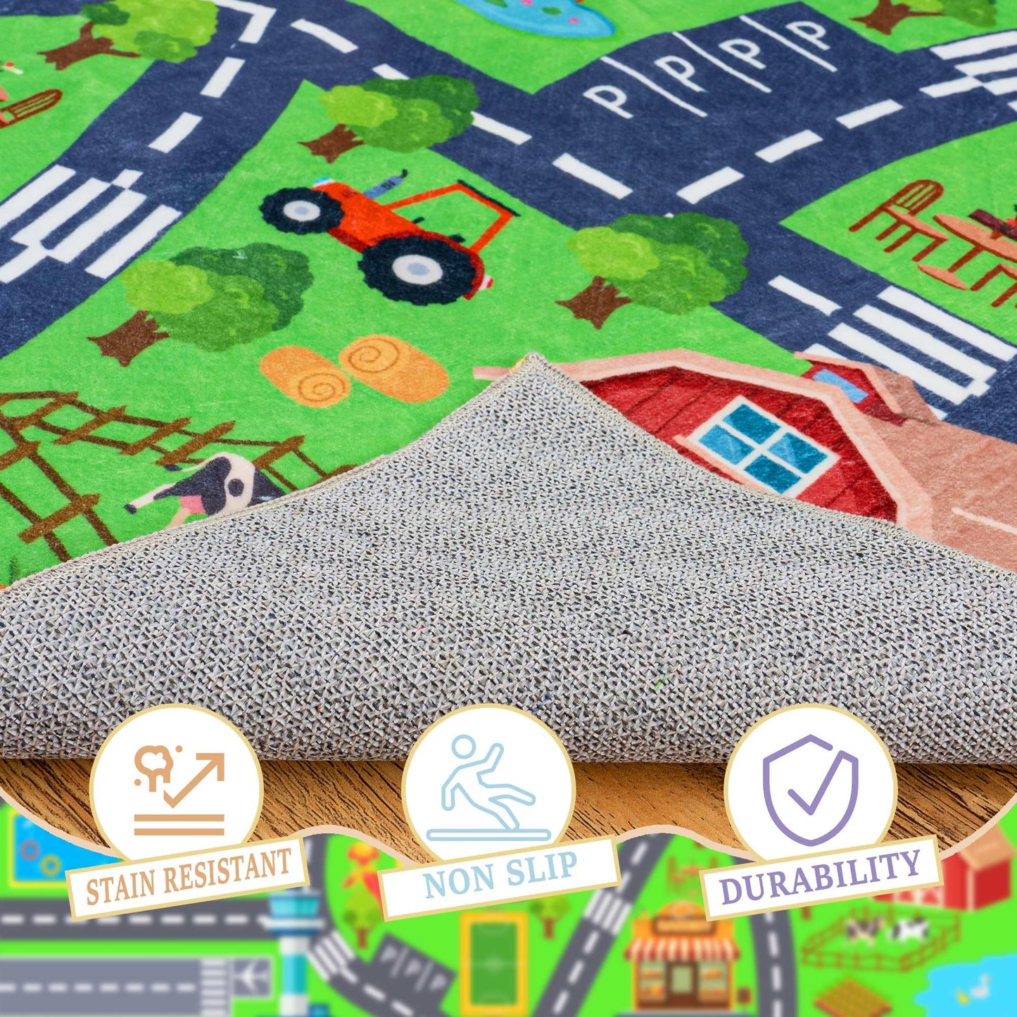 OHDS Kids Rugs for Playroom - Soft & Non-Slip 8x10 Feet Town City Map Road Rug Cars Play Mat, Childrens Road Catpet Washable Rug for Classroom Nursery Bedroom Boys