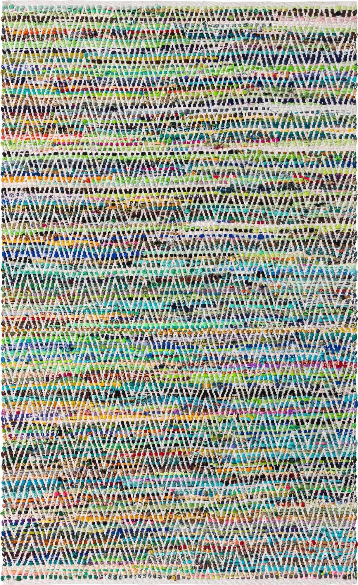 Unique Loom Chindi Chevron Collection Area Rug - Claire (5' 1" x 8' Rectangle, Green/ Ivory)