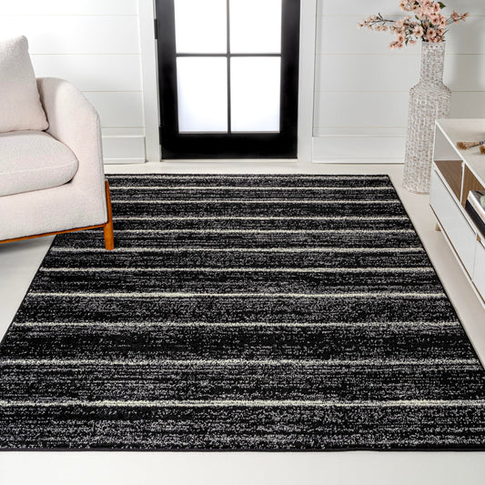 JONATHAN Y Williamsburg Minimalist Stripe Black/Cream Indoor Area Rug, 4x6, Contemporary, Modern, Easy-Cleaning for Living Room, Bedroom, Kitchen, Pet Friendly, Non-Shedding (MOH201F-4)