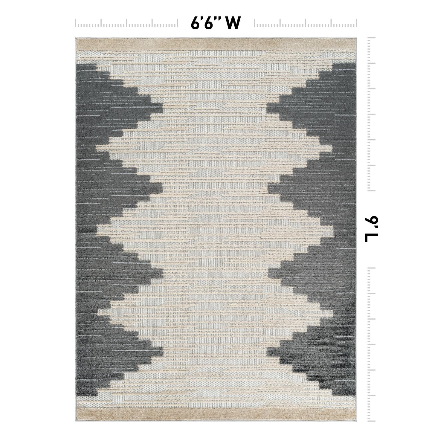 Rugshop Indoor/Outdoor High-Low Textured Area Rug, Geometric Bohemian, Easy-Clean Patio Rug for Porch Deck Balcony 6' 6" x 9' Gray