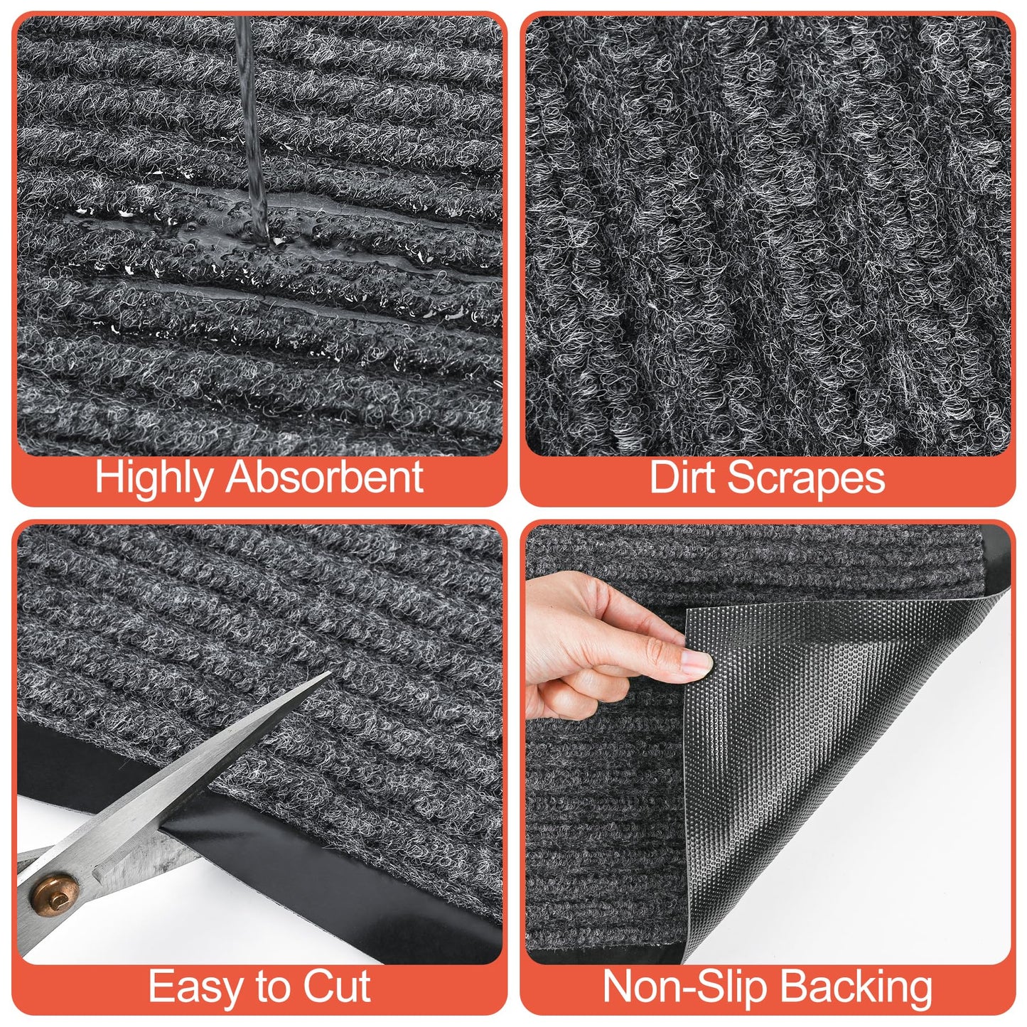 MYFAMIREA Commercial Floor Mat 3' x 10' Extra Large Front Door Industrial Rug Heavy Duty Brush Step Entrance Mat Weather Utility Rug with Non Slip Rubber Backing Low Profile for Entryway,Charcoal Grey