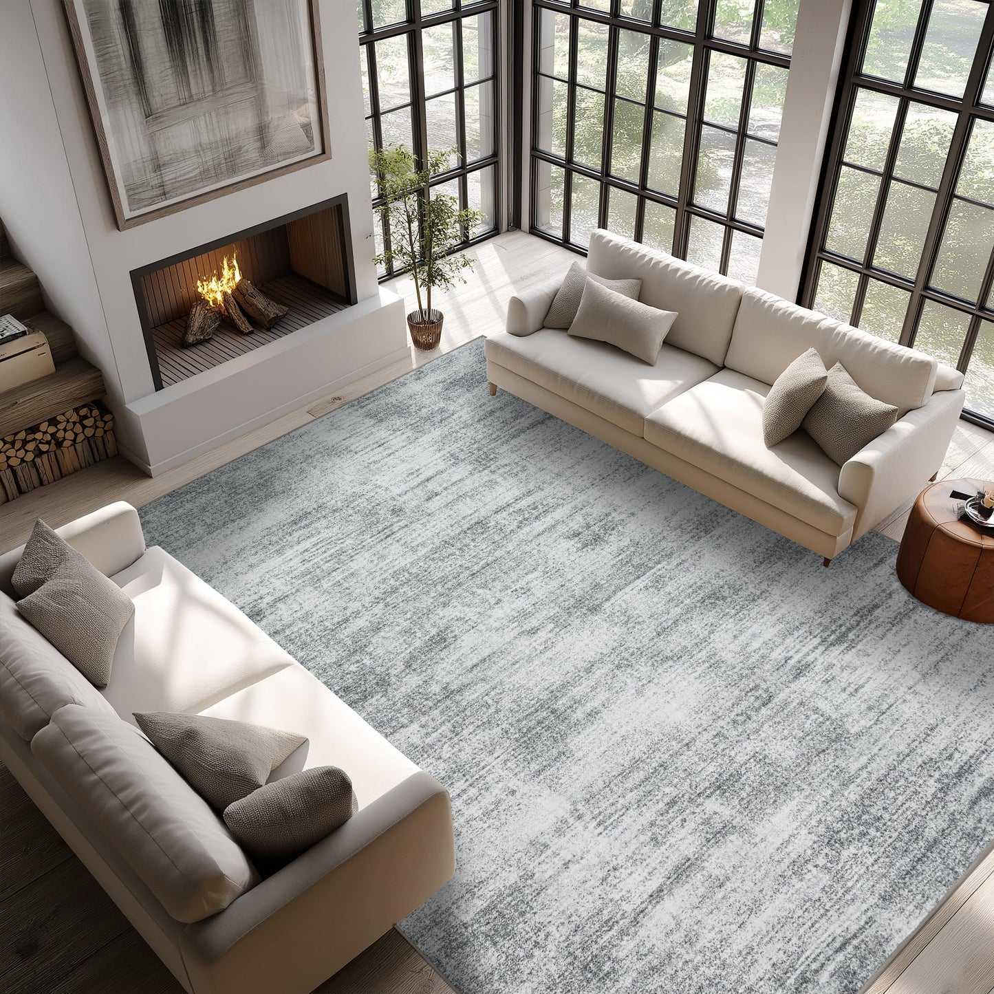BILEEHOME Gray Extra Large Rugs for Living Room Minimalist Aesthetic Abstract 9x12 Area Rug for Office Playroom Light Grey Low Pile Floor Covering Carpet with Non Slip Washable