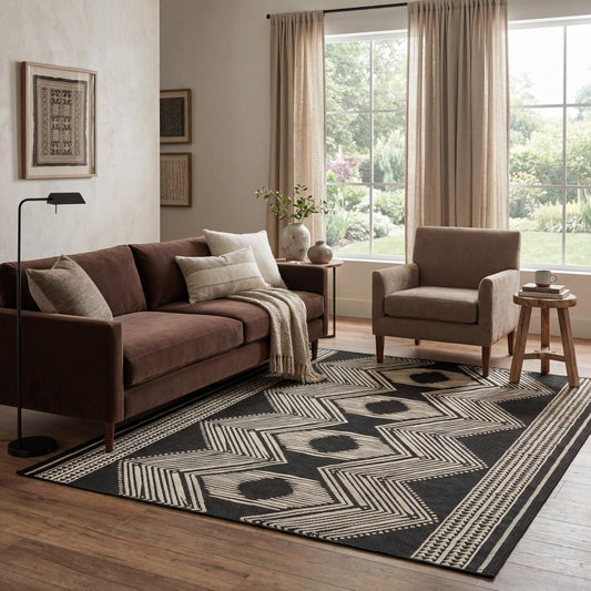 Nuloom Ranya Black/Ivory, 6'7" x 9', Tribal Geometric, Soft and Cozy, High Traffic, Stain Resistant, Easy Clean, Durable Area Rug for Indoor/Outdoor Patio, Deck, Porch, Garden, Courtyard
