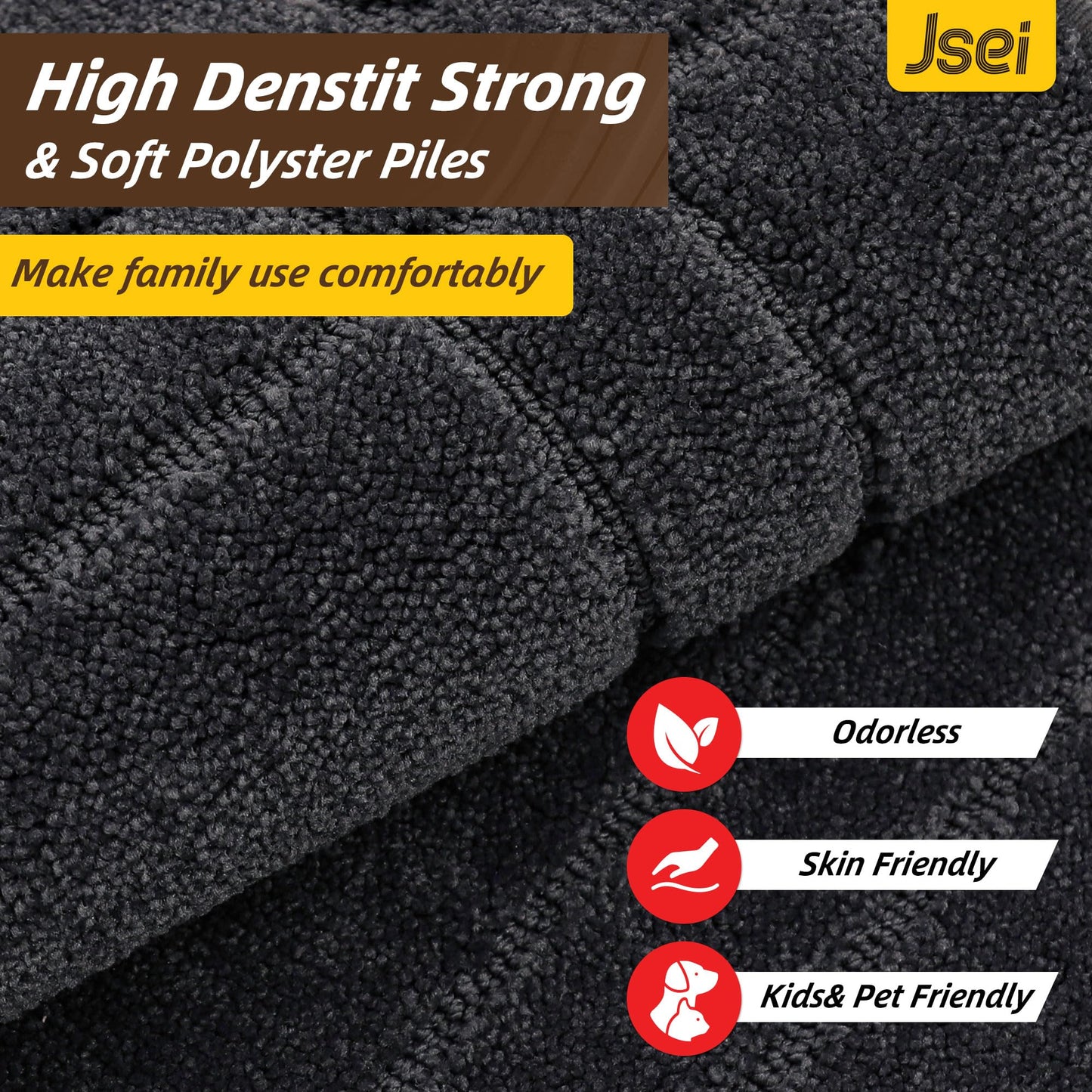 JSEI Entryway Rugs Doormat 20"x32", Non-Slip Dirt Trapper Door Mats Indoor, Washable Absorbent and Stain Resist Welcome Floor Mat for Front Door, Dog Door Mat, Dirty Wet Shoes & Paws, Dark Grey