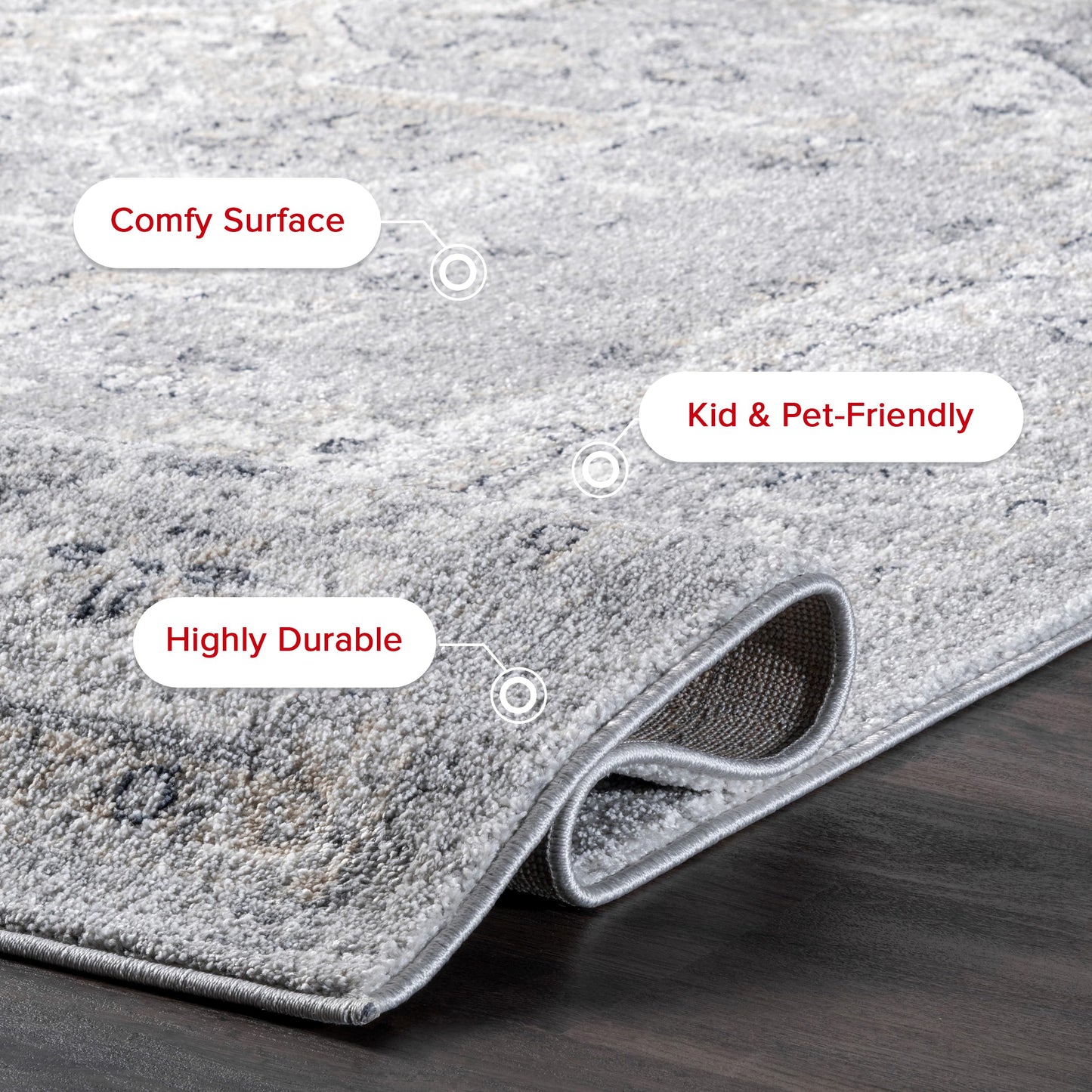 Nuloom Gena Light Grey/Ivory, 4' x 6', Distressed Medallion, Soft and Cozy, High Traffic, Stain Resistant, Easy Clean, Durable Area Rug for Bedroom, Living Room, Dining Space, Den, Foyer, Entryway