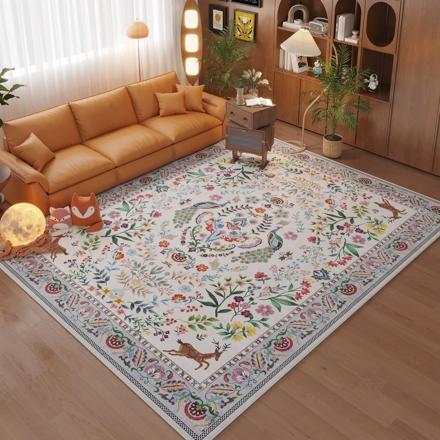 Rugcomf Living Room Rug 5x7 Rug Machine Washable Area Rug Floral Non-Slip Low Pile Large Rugs for Living Room, Bedroom, Farmhouse, Dining Room, Kids Playroom(Colorful)