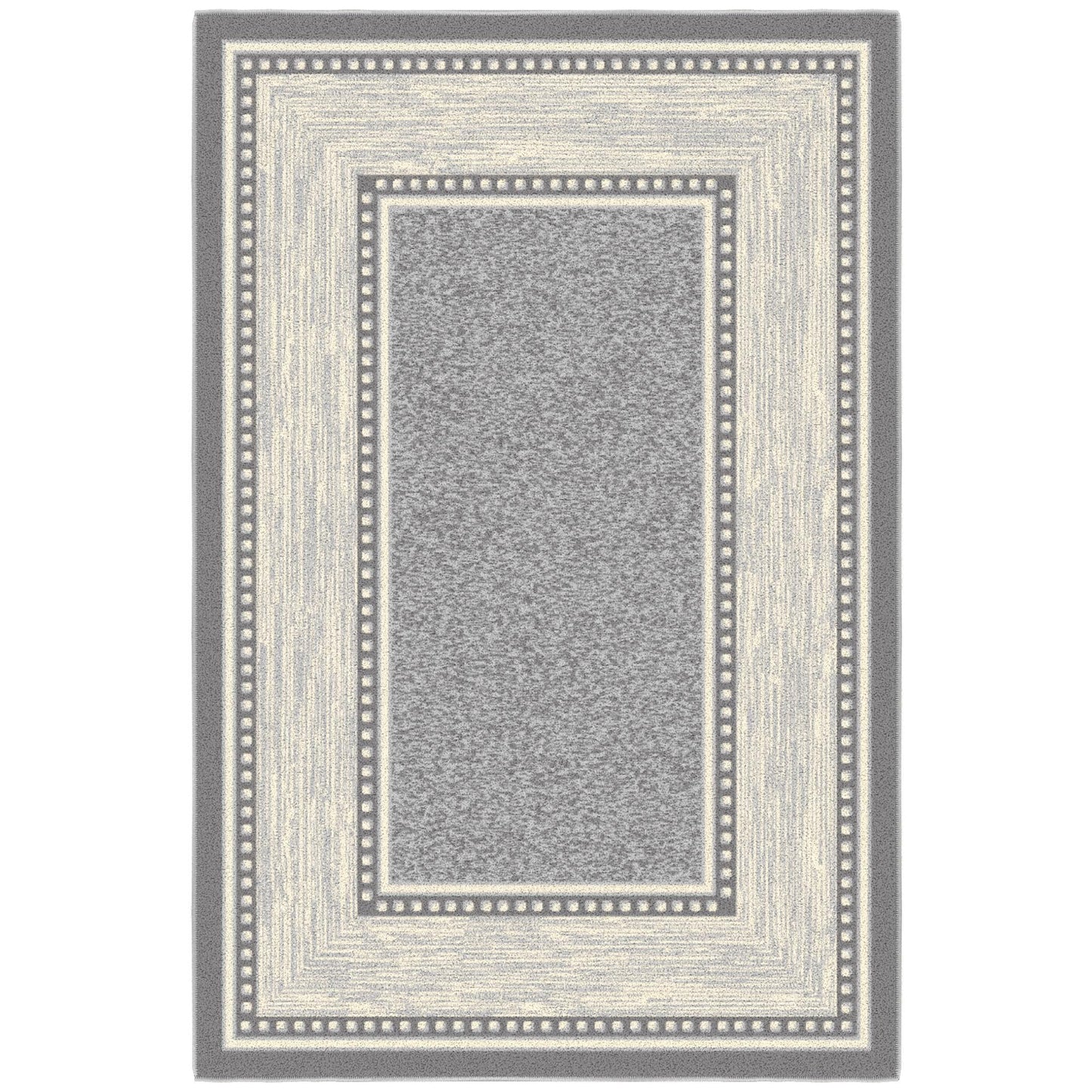 Ottomanson Area Rug 3'3" x 4'7" – Non Slip Rubber Backed Indoor Rug, Low Pile Accent Rug for Living Room, Bedroom, Entryway, Kitchen, Durable Floor Carpet, Border Light Gray