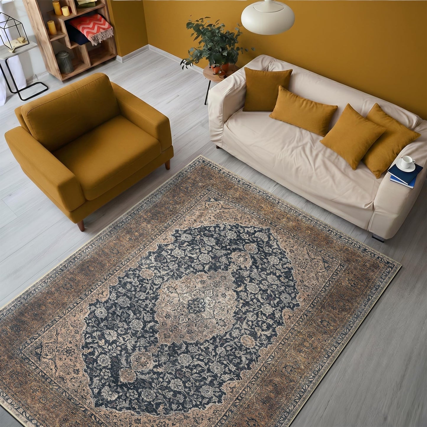 Keen Home Design 48"x72" Rug - Machine Washable Area Rug with Non-Slip Backing, Ideal for Living Room, Dining Room, Bedroom - Vintage, Easy Clean, Durable, Low Pile Rug - (4' x 6')