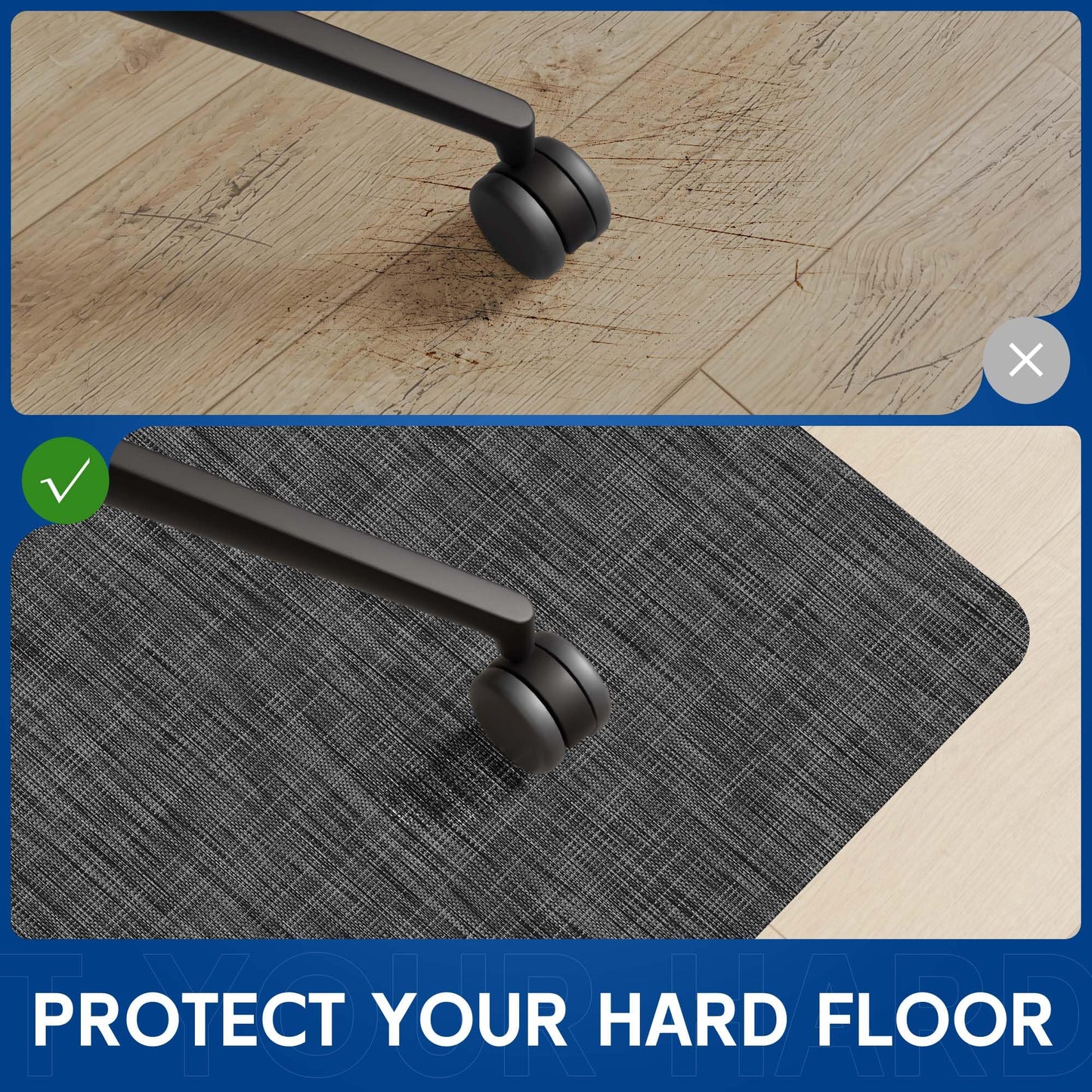 Naturei Office Chair Mat for Hardwood & Tile Floor, 45" x 53"Anti-Slip Desk Chair Mat, Easy Glide Floor Protector for Rolling Chairs, Floor Mat for Office Chair for Home Office (Dark Gery)