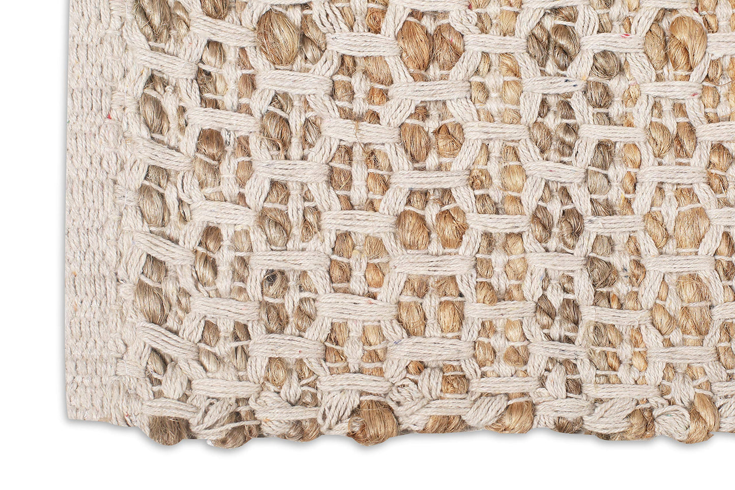 Ramanta Home Jute Cotton Rug 24x36 Inches Natural White, Handwoven Small Farmhouse Honeycomb Artistic Design Floor Rugs for Kitchen, Bedroom, Living Room, Entrance | Accent Reversible for Home Décor