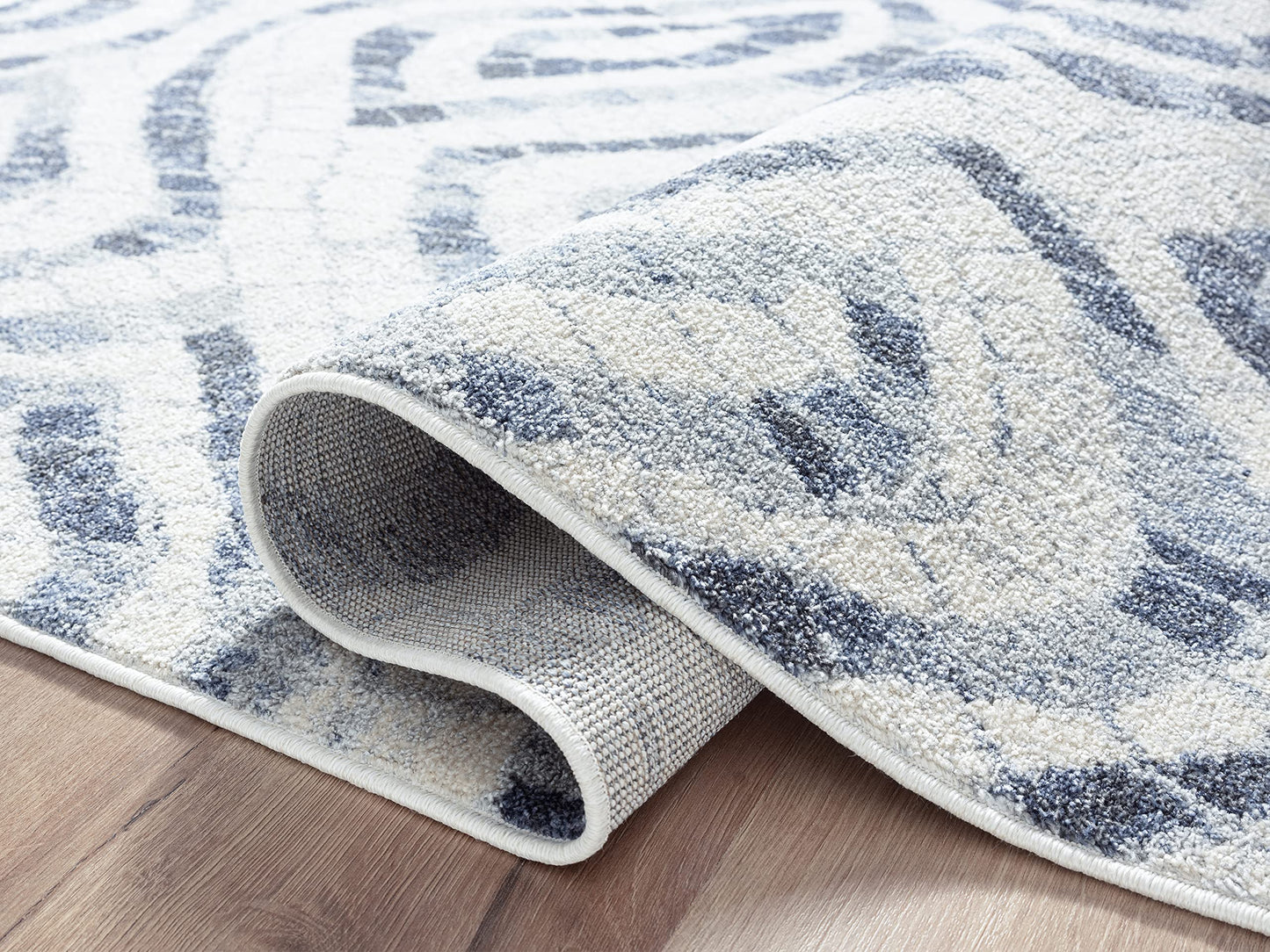 Abani Geometric Blue & Ivory Mosaic Design 4' x 6' Area Rug - No-Shed Premium Contemporary Style Bedroom Rug Rugs