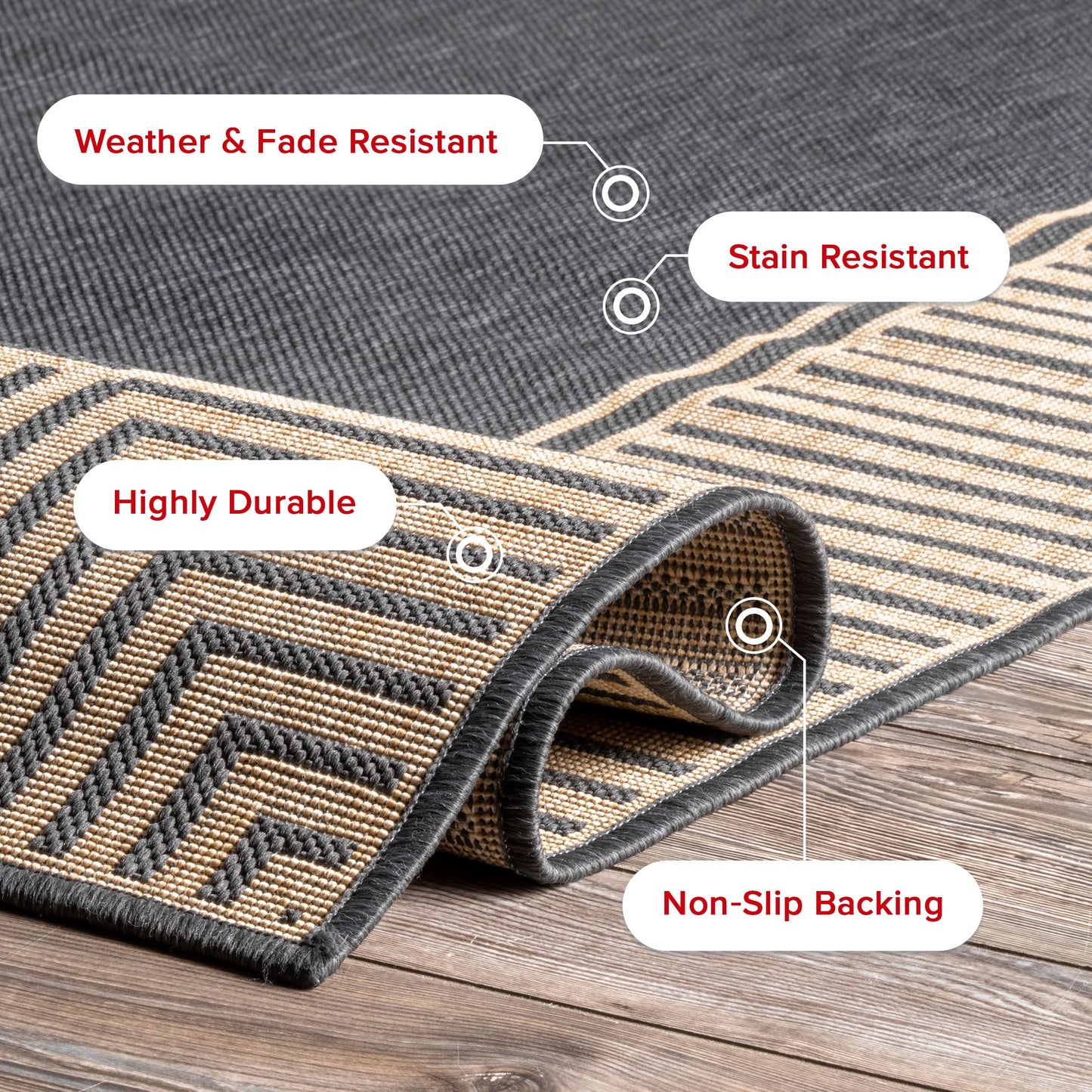Nuloom Asha Dark Grey/Ivory, 2' x 3', Casual, Striped Border, Soft and Cozy, High Traffic, Stain Resistant, Easy Clean, Durable Area Rug for Indoor/Outdoor Patio, Deck, Porch, Garden, Courtyard