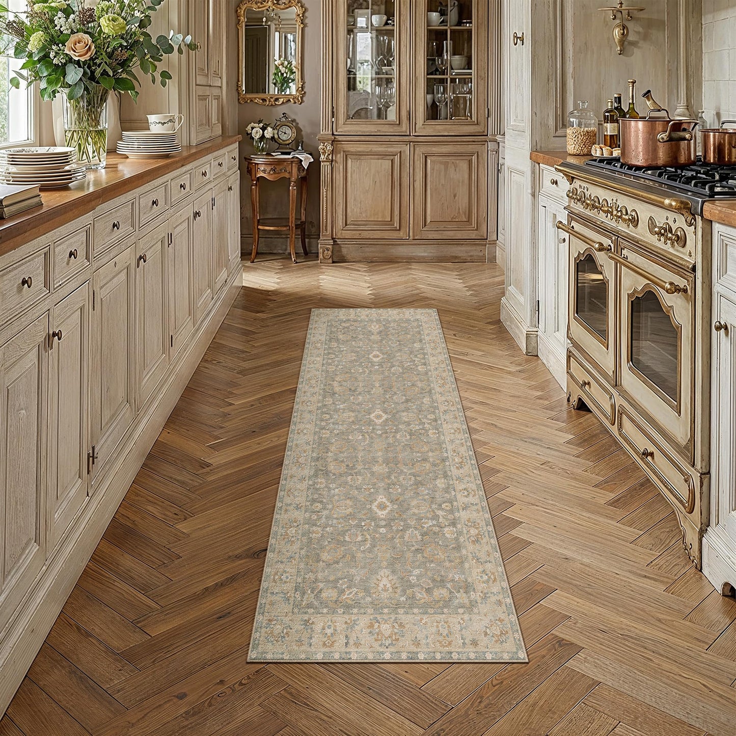 HUGEAR 2x6 Washable Vintage Runner Rug Brown Neutral Distressed Low Pile Non Slip Soft Long Area Carpet Indoor Hallway Throw Rug for Entrance Kitchen Bathroom Laundry Living Room