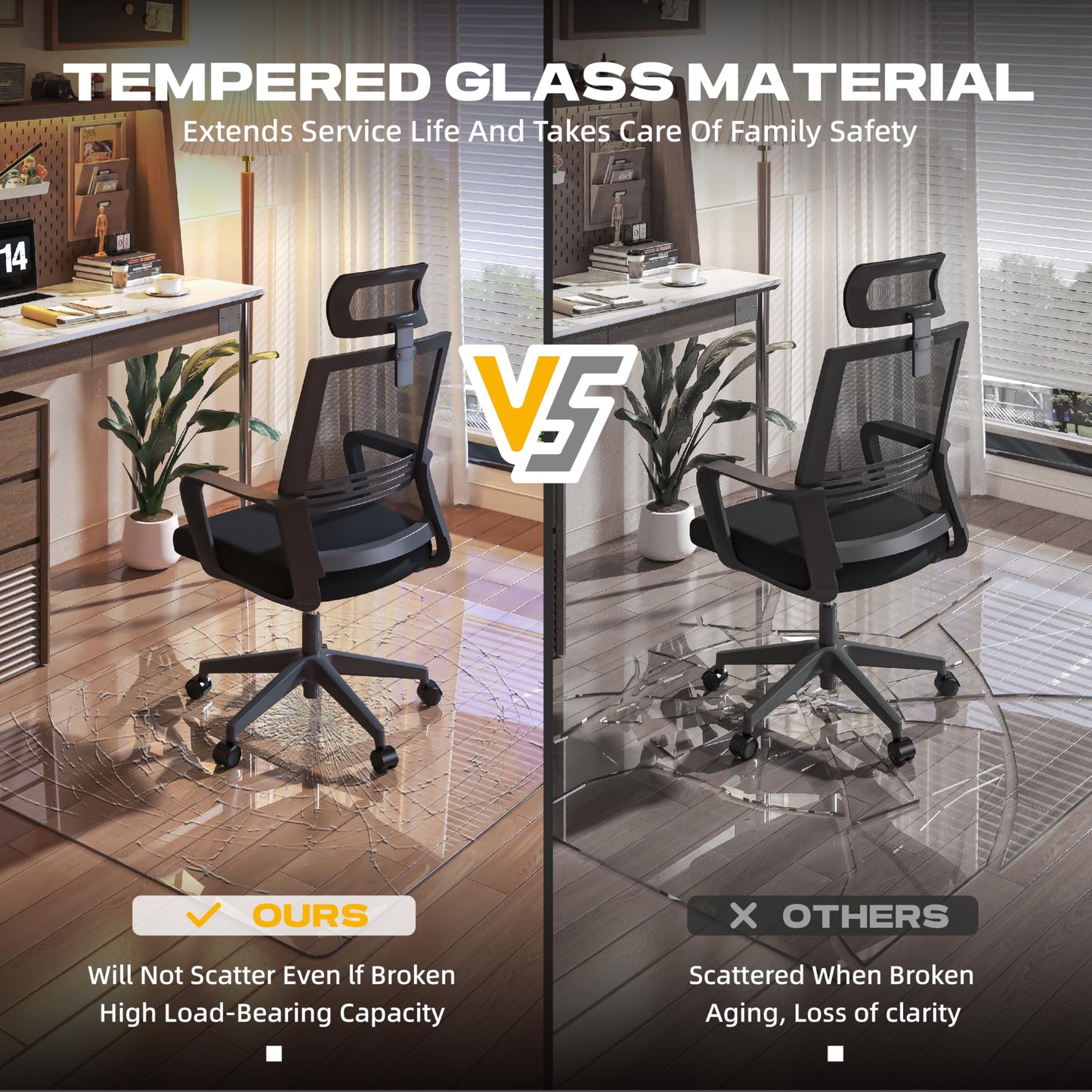 [Tempered Glass] 48“x30” Rounded Glass Chair Mat with Polished Edge Clear Office Chair Mat, Glides Smoothly, Suitable for Carpet or Hardwood Floors