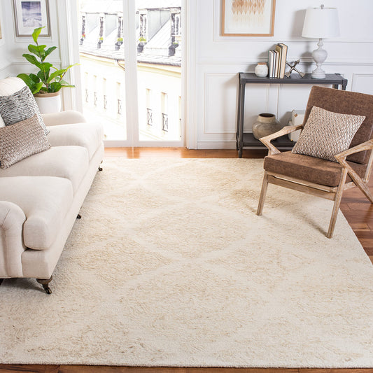SAFAVIEH Abstract Collection Area Rug - 9' x 12', Ivory & Beige, Handmade Wool, Ideal for High Traffic Areas in Living Room, Bedroom (ABT346B)