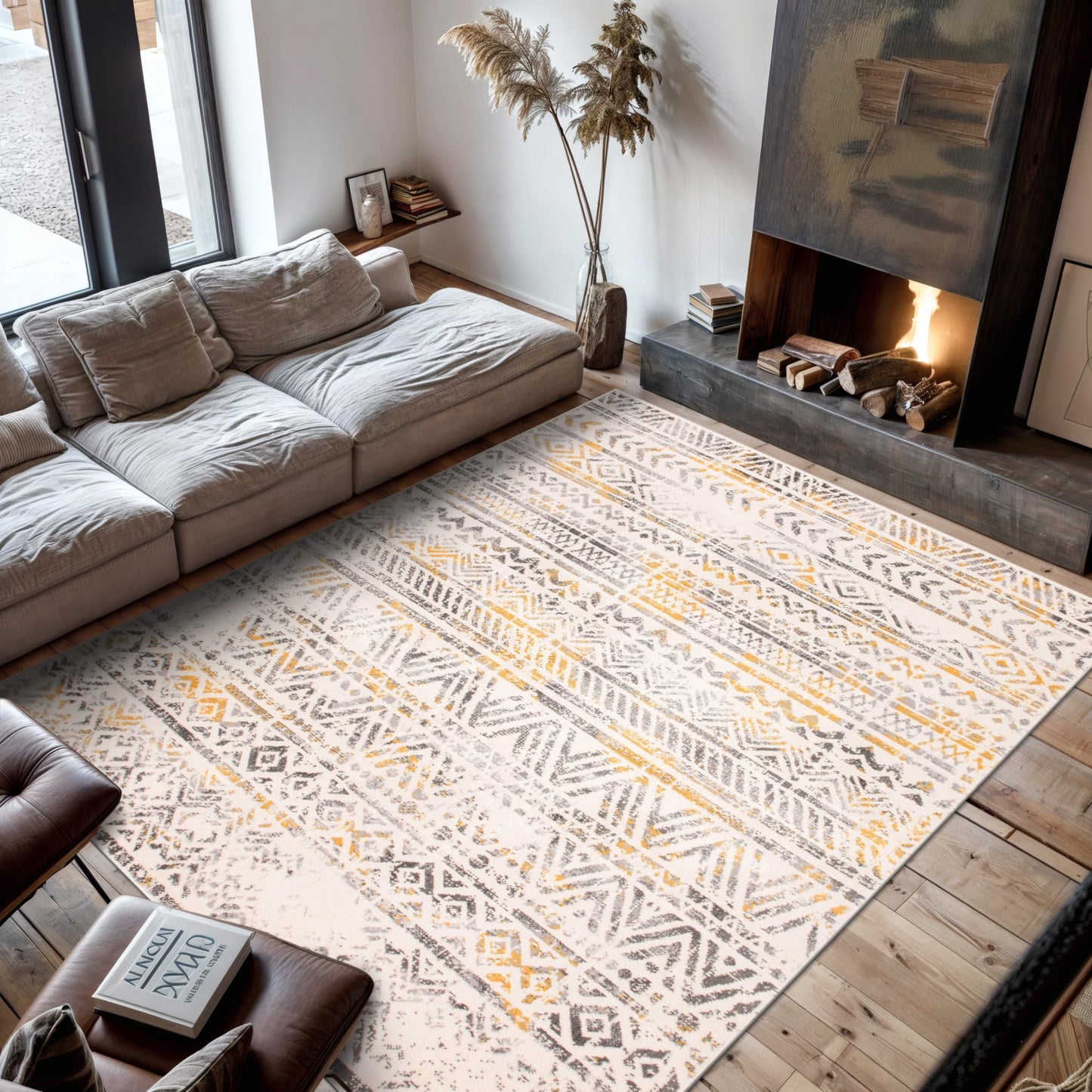 Rugshop Geometric Boho Perfect for high Traffic Areas of Your Living Room,Bedroom,Home Office,Kitchen Area Rug 7'10" x 10' Yellow