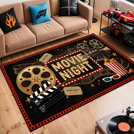 Movie Theater Rug 3x5 ft for Home Theater Room, New Materials, Non-Slip, Stain Resistant, Waterproof, Easy to Clean, Cinema Theme Carpet for Movie Room, Media Room 02
