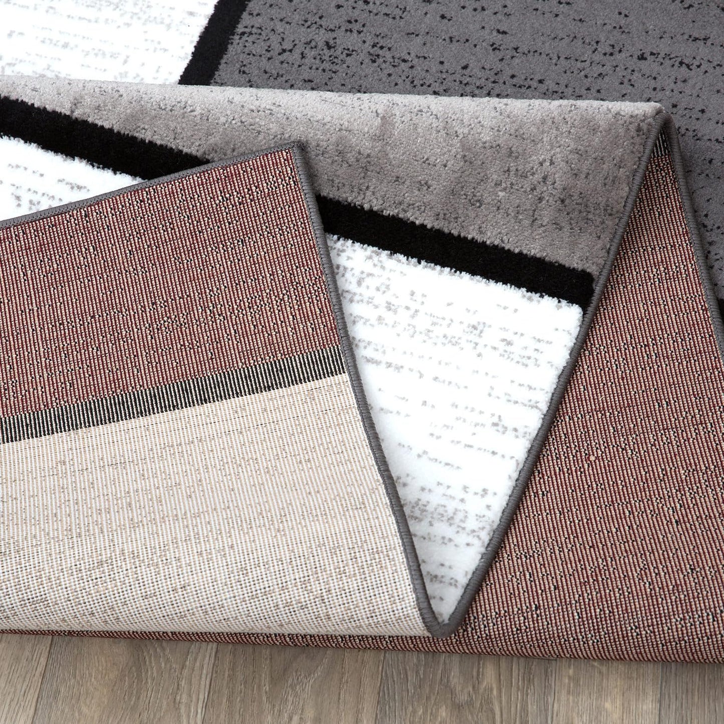 Rugshop Modern Geometric Boxes Red Area Rug, Carpet with Jute Backing for Hallway, Entryway, or Laundry Room, 2' x 7'2"