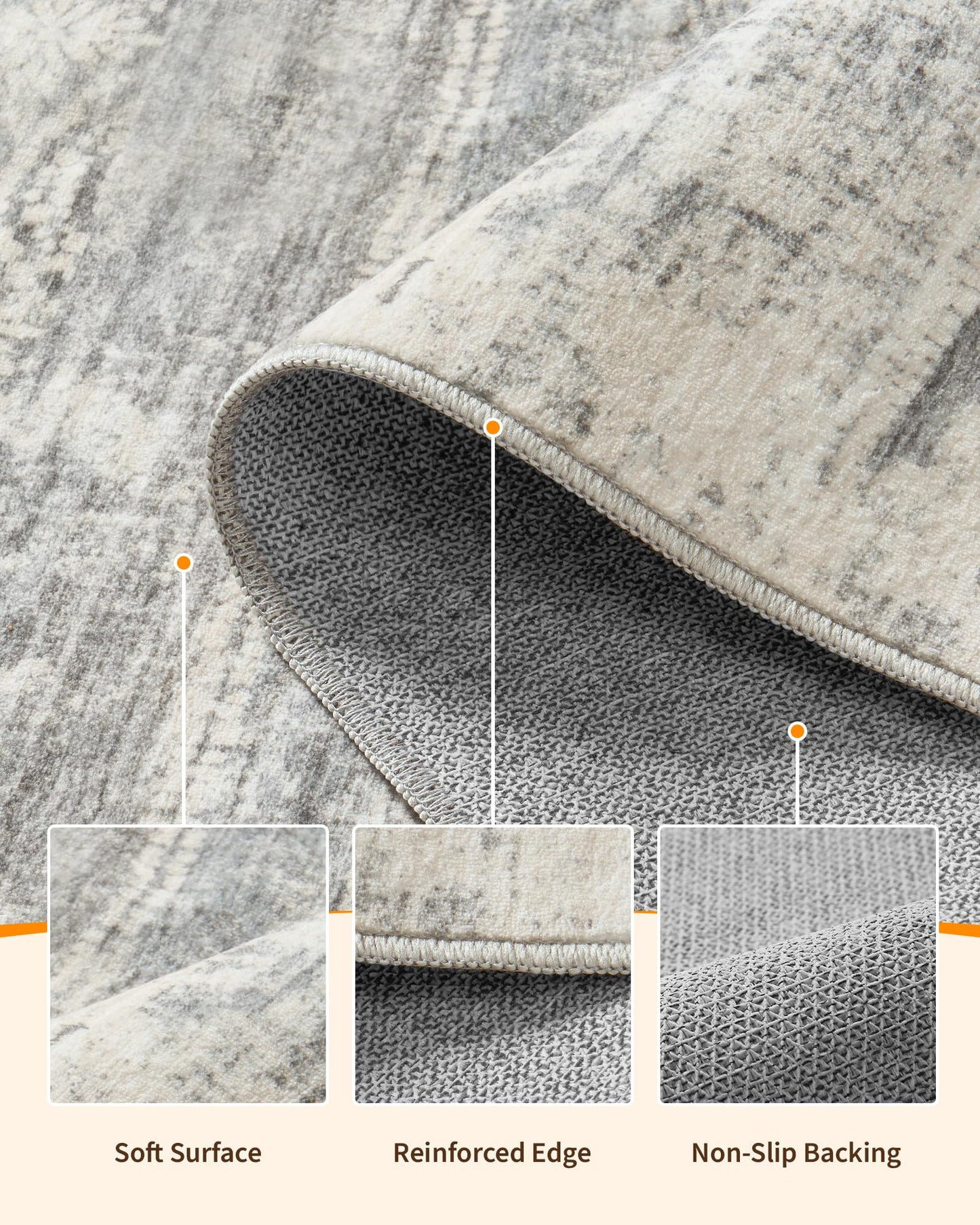 Washable Rugs 8x10 for Living Room - Stain Resistant Non-Shedding Modern Abstract Area Rug, Soft Thin Indoor No Slip Carpet for Bedroom, Dining Table, Home Office - Charcoal Grey (8'x10')