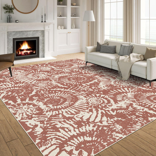 BLISSA Terracotta Modern 5x7 Area Rug - Ultra-Thin Washable Living Room Rug, Soft Non-Slip Geometric Neutral Abstract Rugs for Bedroom Kid Room Nursery Playroom Foyer Dining Room Rugs for Under Table