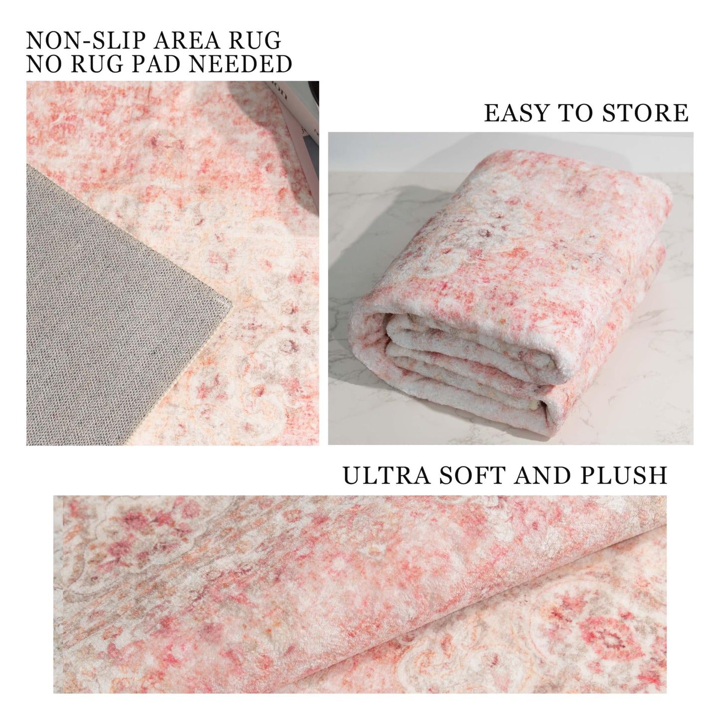 Castage 5x7 Area Rugs Washable,Pink Rug for Living Room Bedroom Kitchen,Large Boho Vintage Bohemian Distressed Carpet Non Slip,Blush