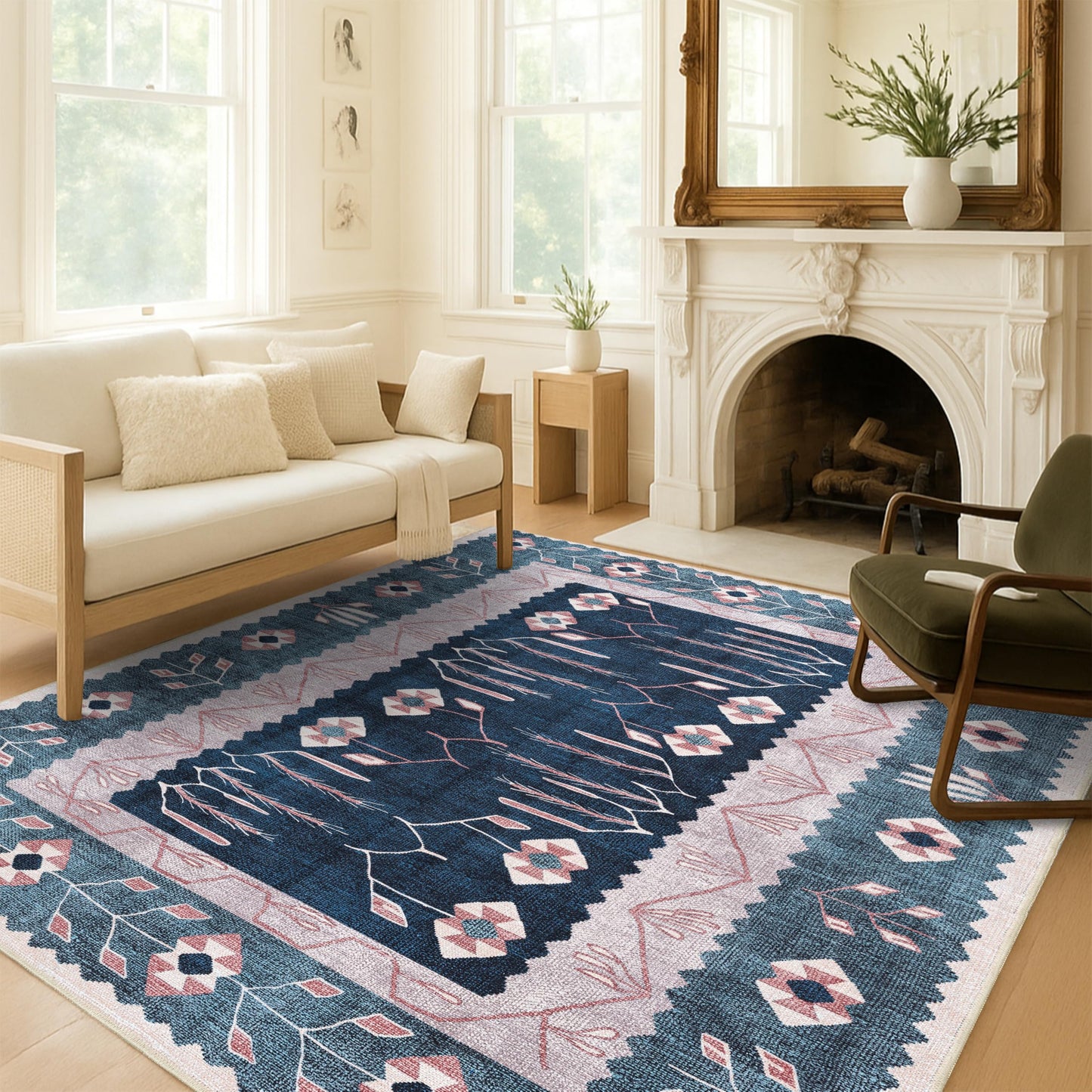 Washable Area Rug, Modern Farmhouse, Vintage, Turkish, Bohemian, Distressed, Oriental, Traditional, Rugs for Living Room, Dining, Bedroom, Office, Entryway, Foyer, (862CN, 2' x 3')