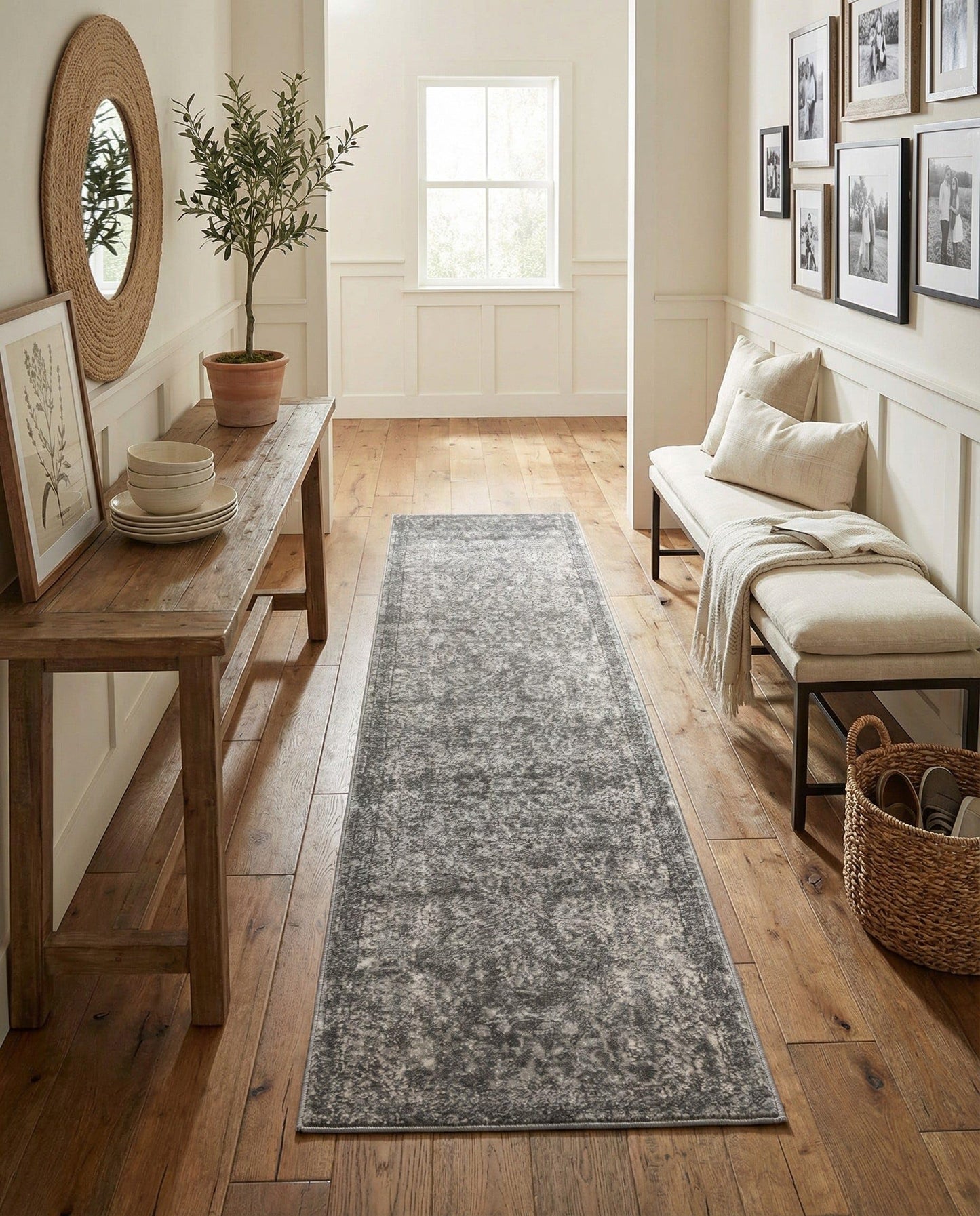 Rugs.com Oregon Collection Rug – 8 Ft Runner Gray Low-Pile Rug Perfect for Hallways, Entryways