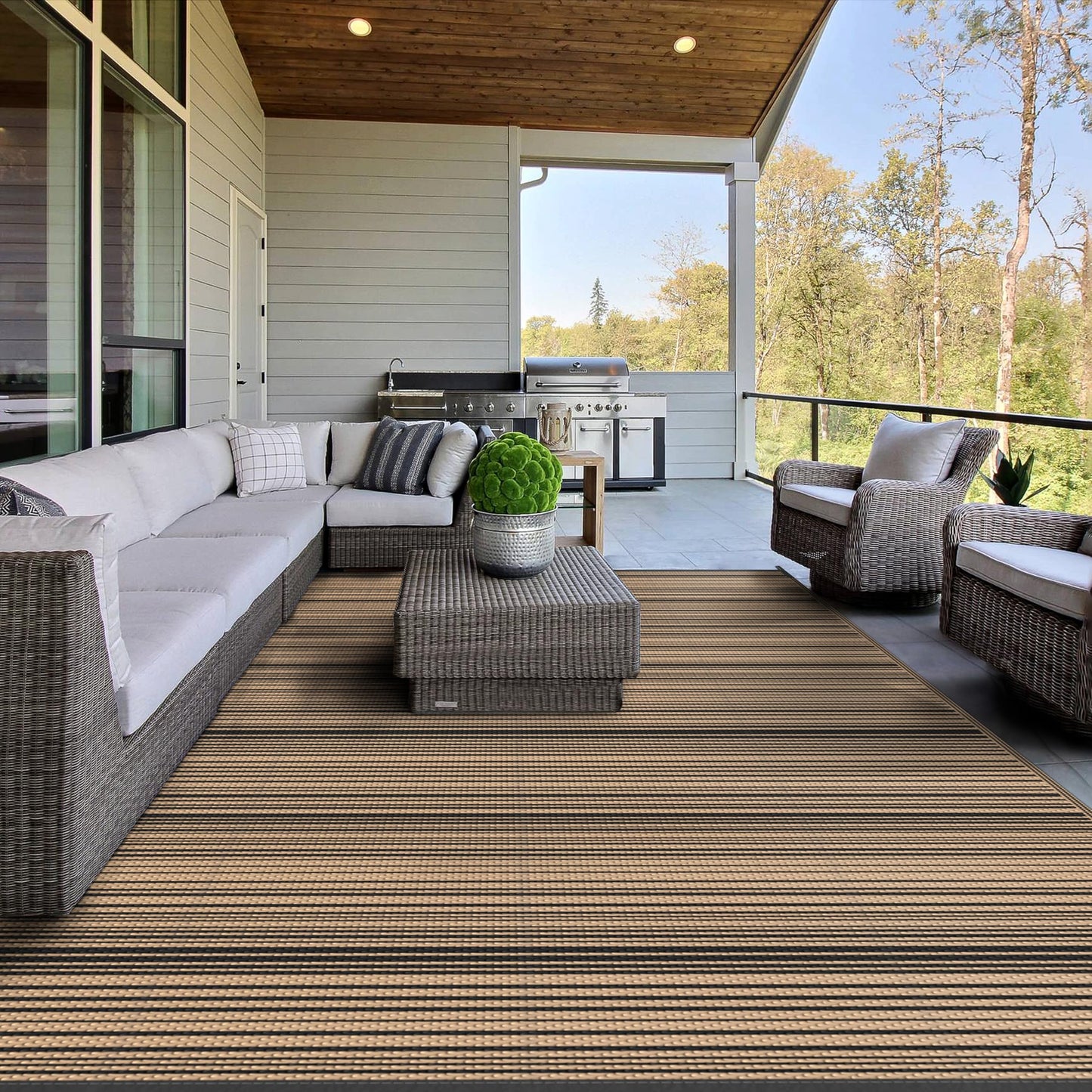GENIMO Outdoor Rug for Patio Clearance, 5'x8' Reversible Plastic Straw Rugs, Lightweight Waterproof RV Camping Mat for Camper, Balcony, Deck, Backyard, Picnic, BlackBrown