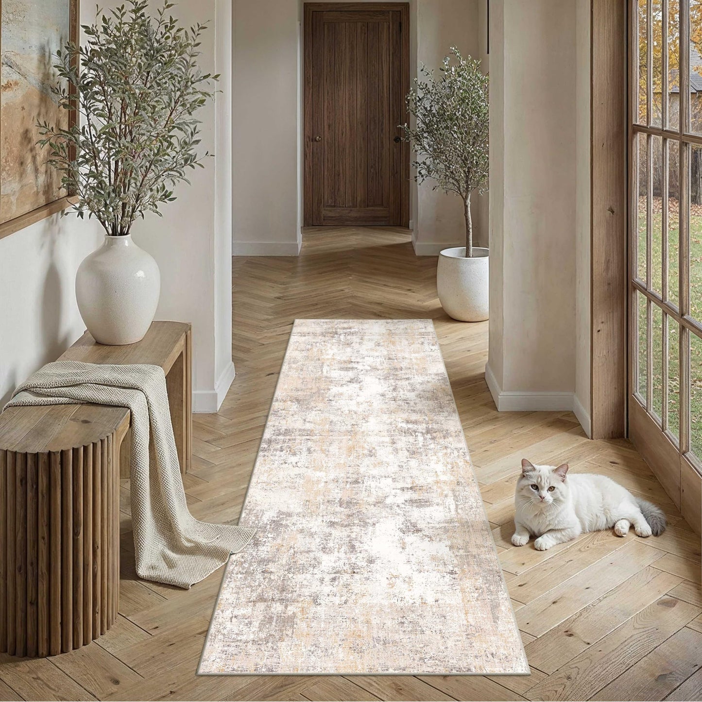 WondRg Kitchen Rug Set of 3 Washable Beige Grey Abstract Kitchen Mats for Floor Non-Slip Kitchen Runner Rug Soft Low Pile for Bathroom Laundry Hallway Sink Entryway