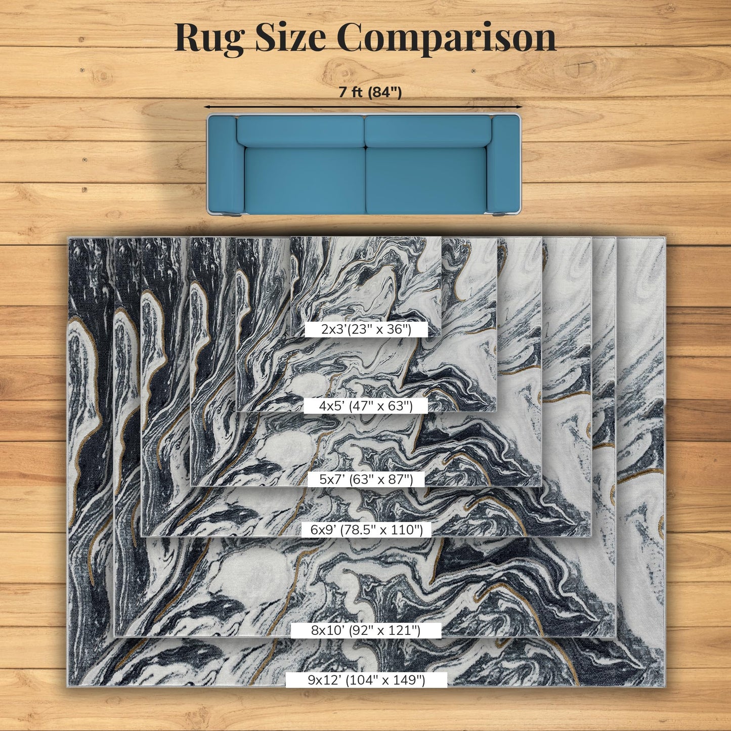 LUXE WEAVERS Marble Abstract Pattern Blue 6x9 Area Rug