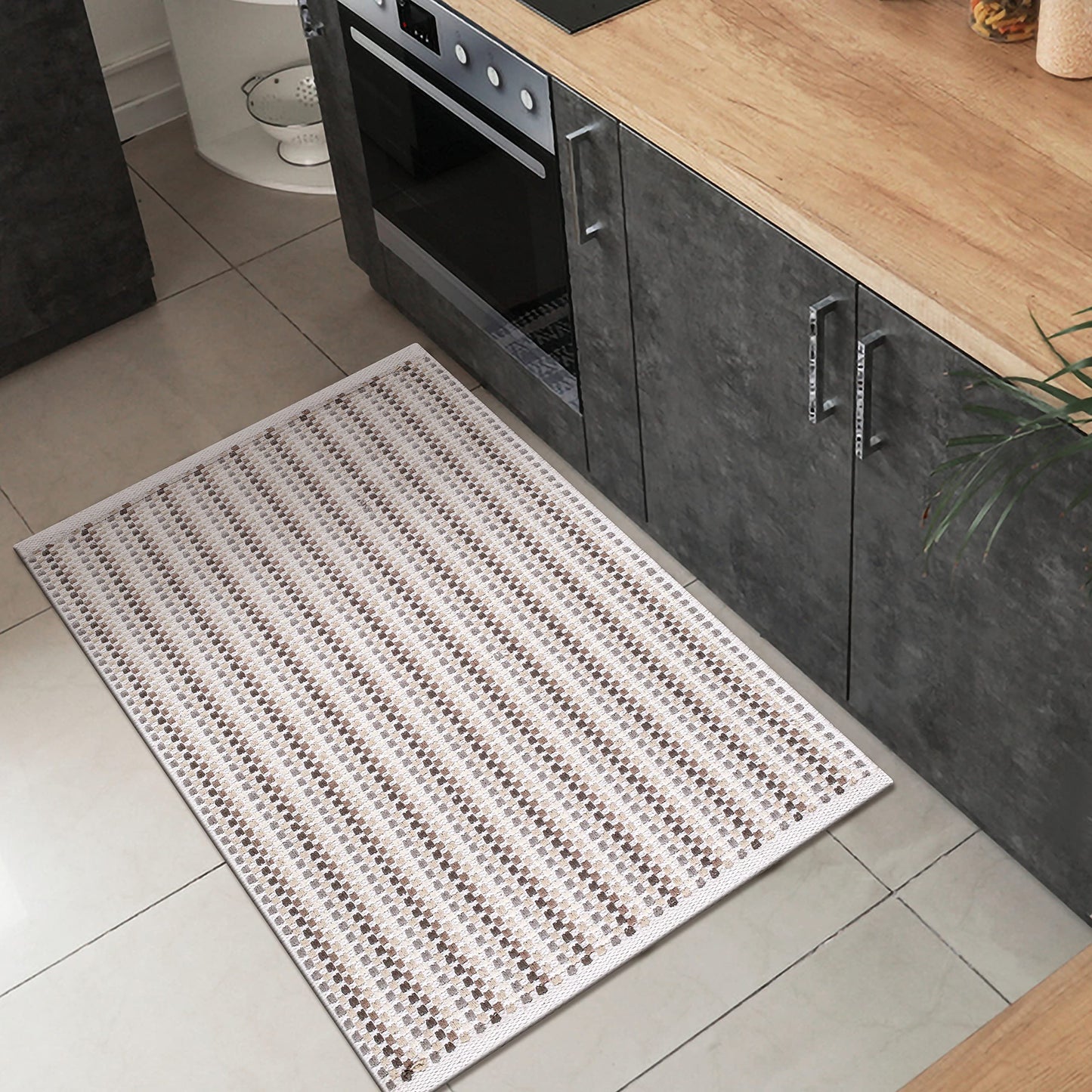 Cotton Chalk Stripe Woven Area Rug 2x3 Feet - Grey Beige, Farmhouse Soft & Durable Decorative Washable Floor Rugs Ideal for Entryway, Bedroom, Kitchen | Linen Small Nersery Space Reversible Door Mats