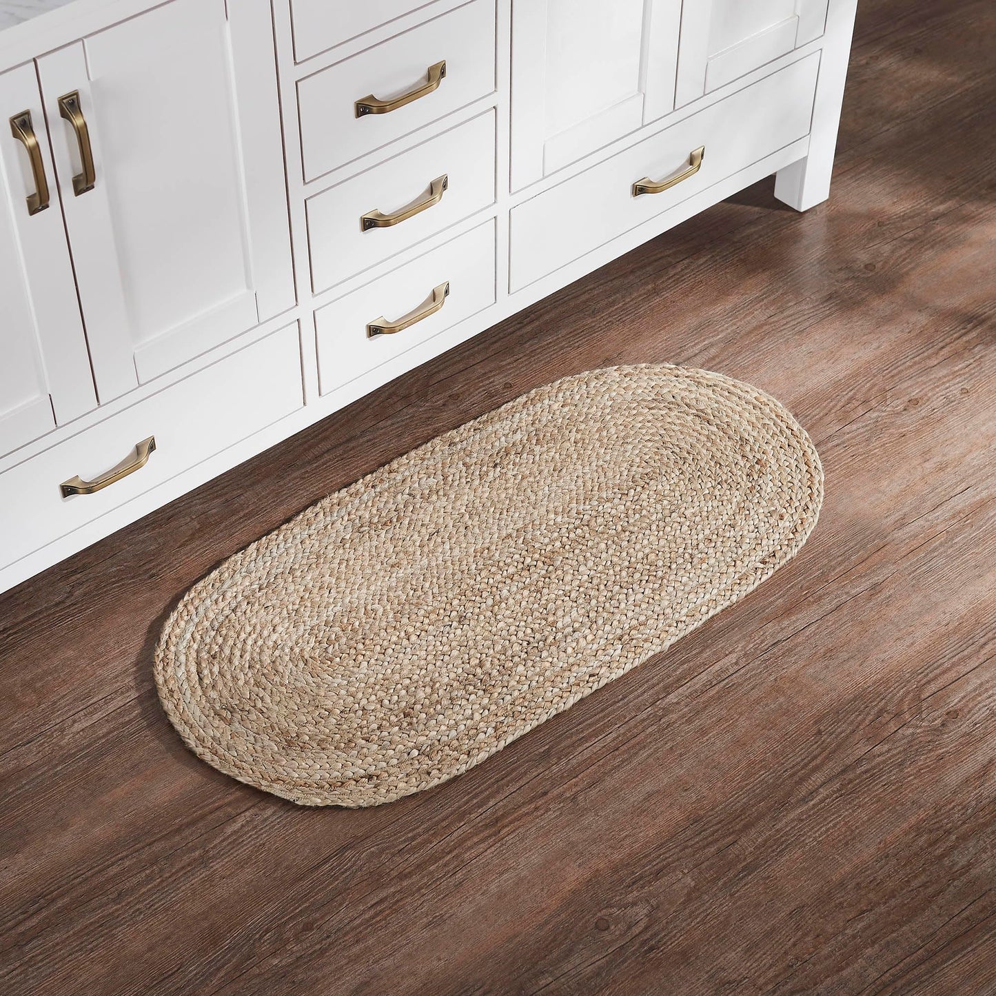 VHC Brands Jute Rug 17x36 w/Pad, Area Rug, Accent Rug, Floor Decor, Braided, Natural Collection, Oval, Natural