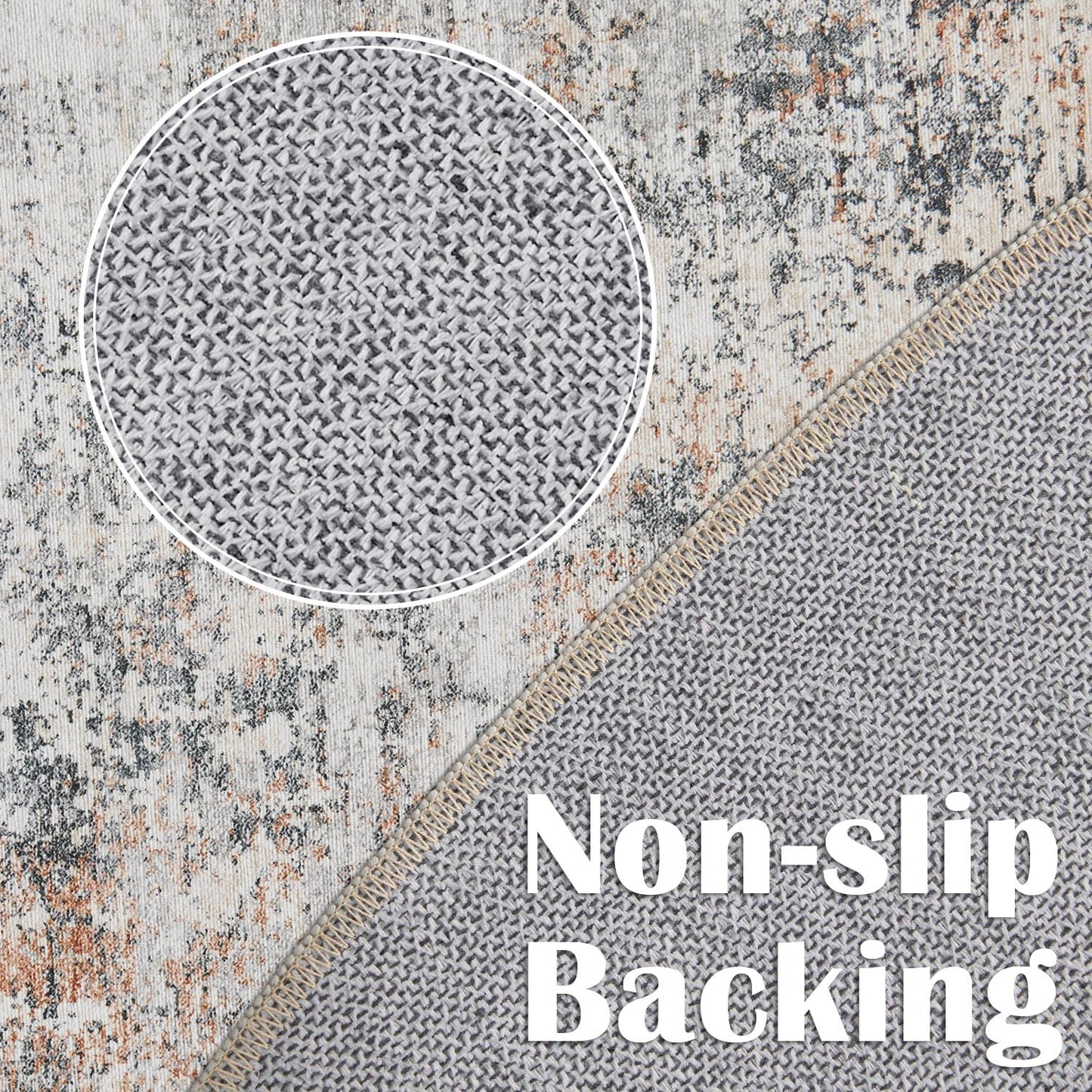 jinchan Round Rug 5ft Modern Area Rug 5' Round Circle Mat Washable Abstract Distressed Floor Cover Taupe Multi Print Contemporary Non-Slip Overdyed Thin Carpet for Entryway Kitchen Living Room