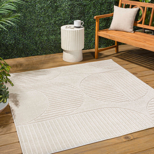 JONATHAN Y Nordby High-Low Arch Striped Ivory/Cream 5x5 Square Indoor/Outdoor Area Rug, Pet Friendly, Non-Shedding, Stain Resistant, Easy-Cleaning for Backyard, Patio (SCN104B-5SQ)