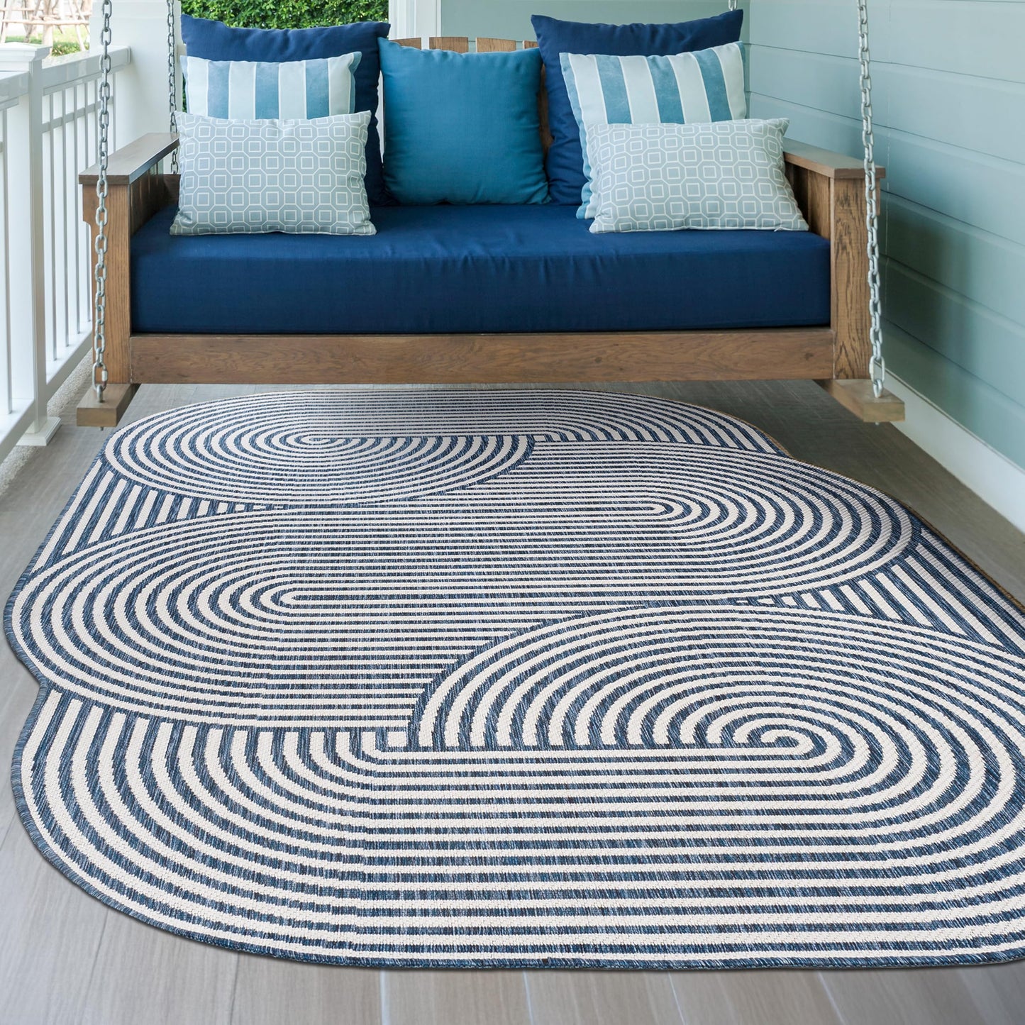 JONATHAN Y Geometric Arch Stripe Indoor Outdoor Area Rug 5X8 Cream/Navy, Margot Modern for Backyard, Patio, Porch, Easy-Cleaning, High Traffic, Pet-Friendly, Non-Shedding (SHP201C-5)