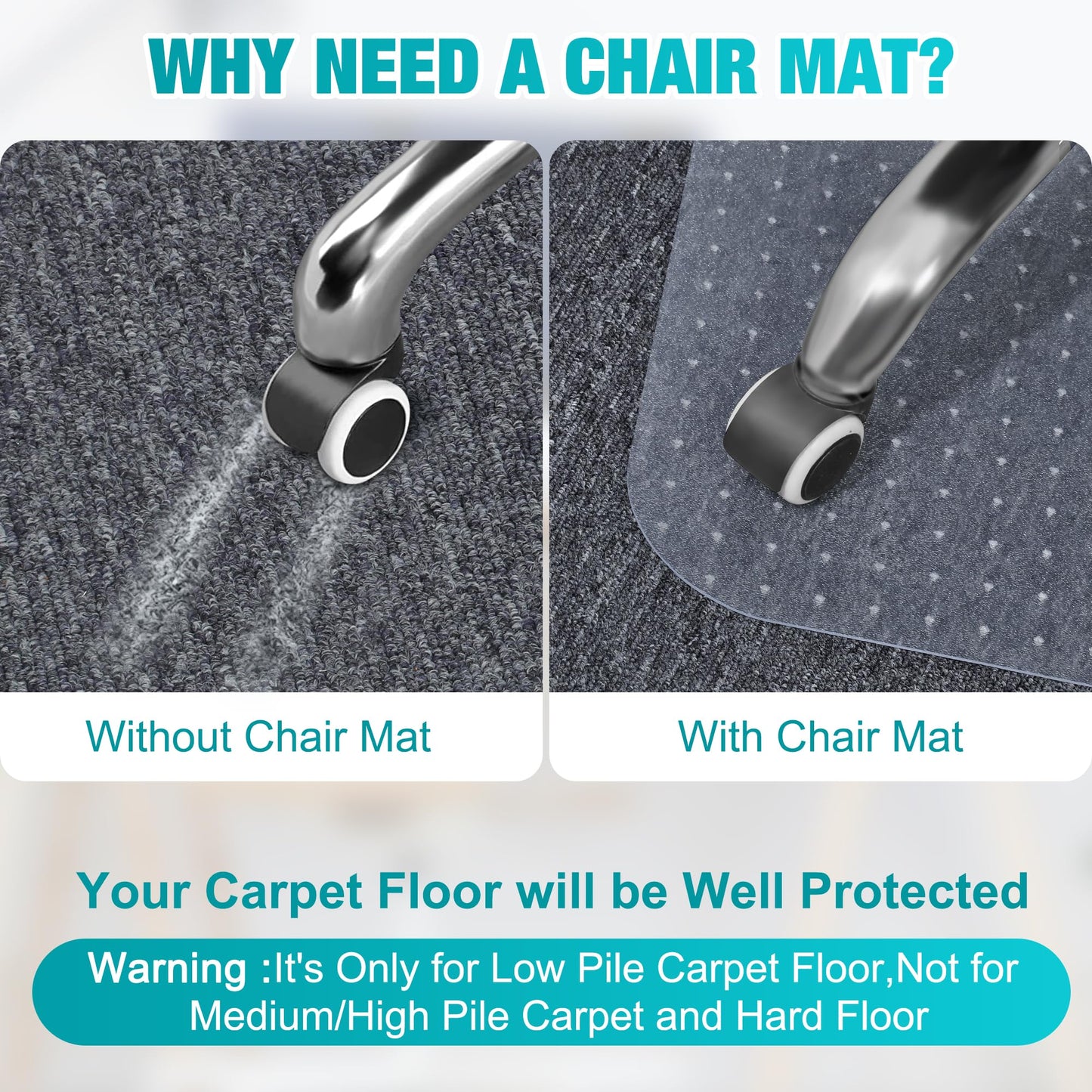 BesWin Chair Mat for Carpets, Transparent Office Chair Mat for Low Pile Carpeted Floors, Computer Desk Chair Mat for Office Chair on Carpet for Work, Home, Gaming, Easy Glide (Rectangle) 30" X 48"
