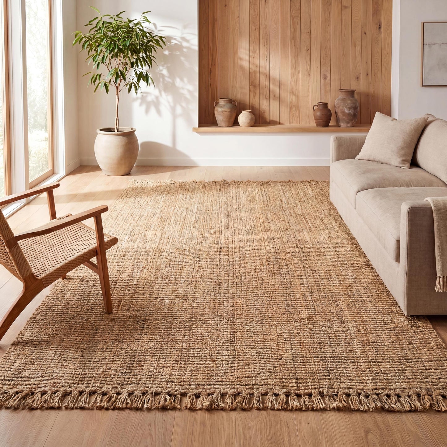JONATHAN Y Handwoven Jute Fringe Natural Indoor Area Rug, 8x10, Pata, Bohemian, Rustic, Cottage, Easy-Cleaning for Living Room, Bedroom, Kitchen, Non-Shedding (NRF103A-8)