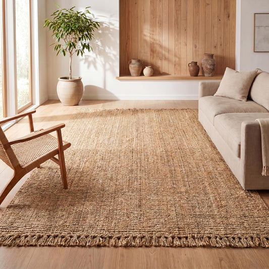 JONATHAN Y Handwoven Jute Fringe Natural Indoor Area Rug, 5x8, Pata, Bohemian, Rustic, Cottage, Easy-Cleaning for Living Room, Bedroom, Kitchen, Non-Shedding (NRF103A-5)