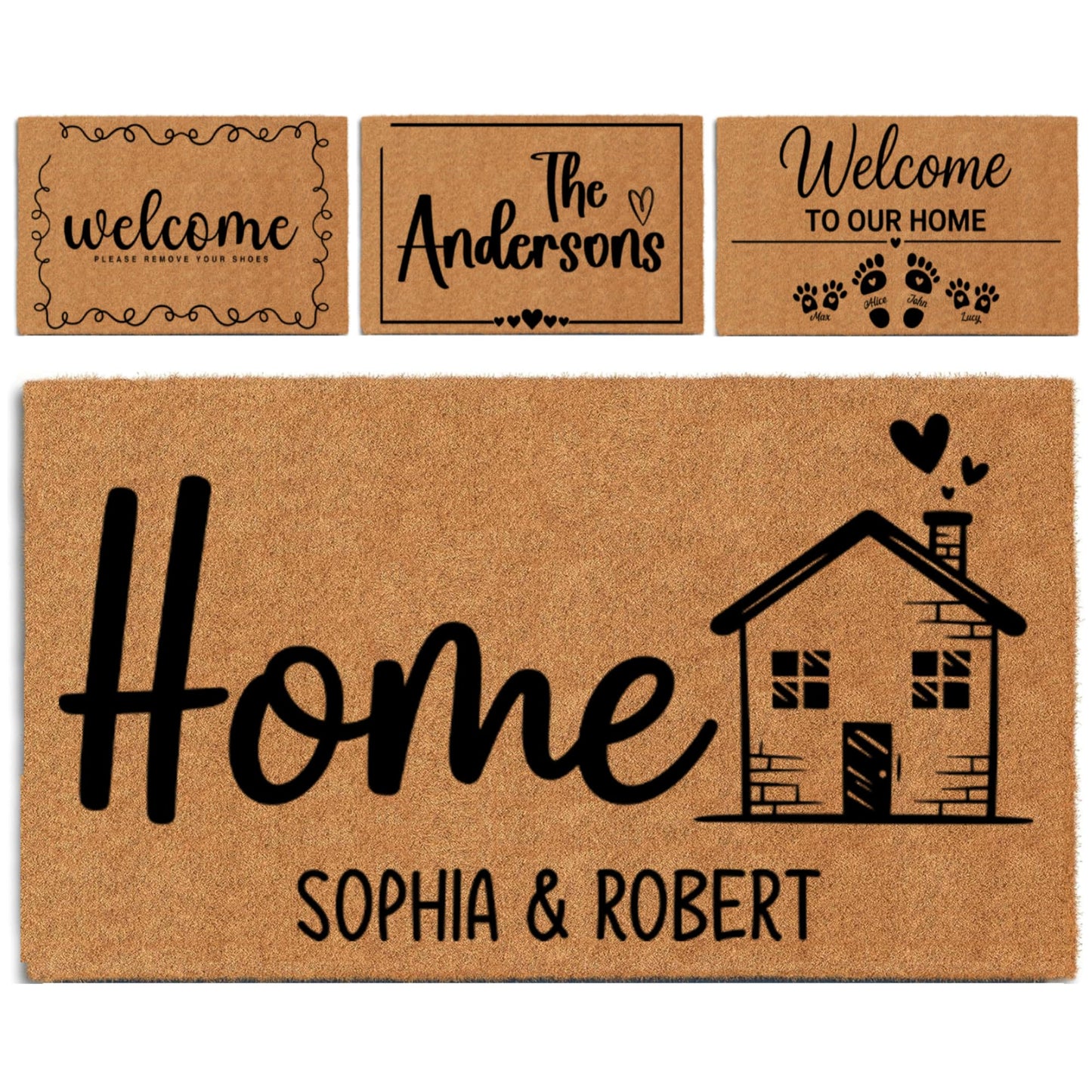 CasualTeeCloset Personalized Welcome Mat for Front Door, Custom Name & Family Last Name, Your Custom Text & Ready Design Door Mats, 1/2 Inch Thick Natural Coir, Outdoor Housewarming Gift