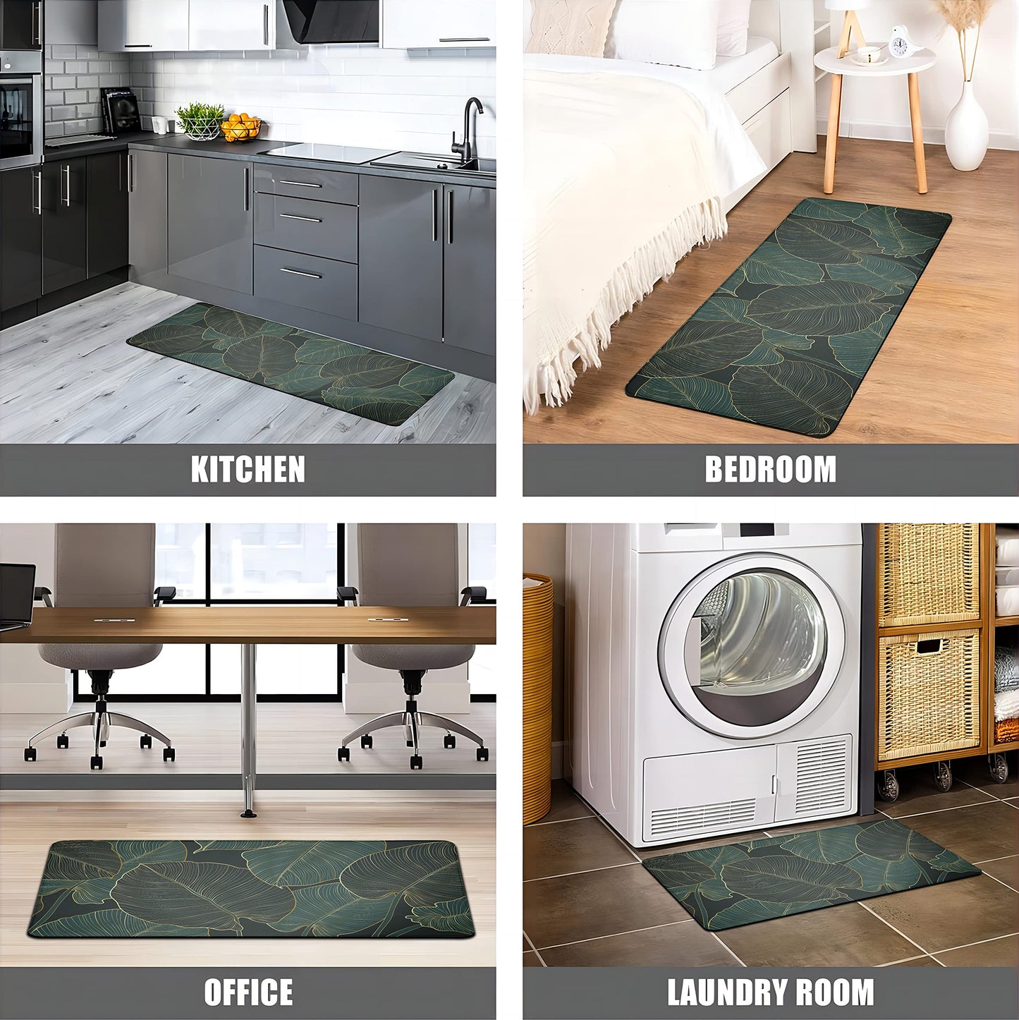 chiinvent Kitchen Mats for Floor Cushioned Anti Fatigue Mats for Kitchen Green Kitchen Floor Mat Memory Foam Boho Kitchen Rugs Luxury Runner Rugs Sets of 2, 17.3x28 + 17.3x47, 0.4 inches