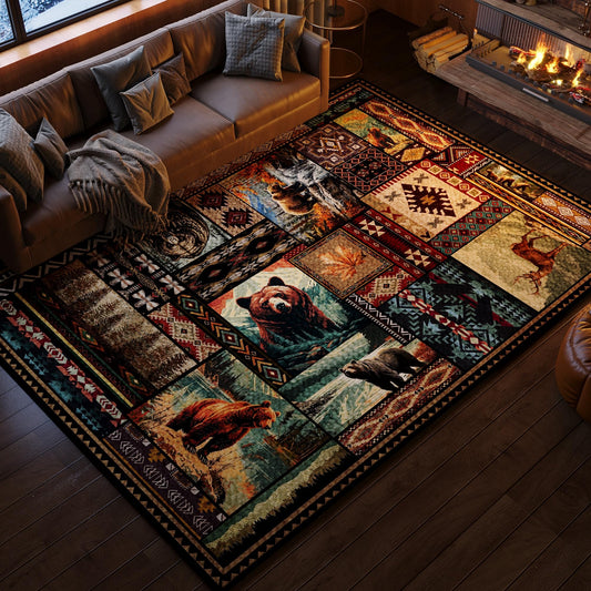 Bear Rug, Cabin Area Rugs, Rustic Animal Rugs for Living Room Bedroom,Soft Country Rugs Carpet, Vintage Decor (Brown, 5.2x7.2 FT)