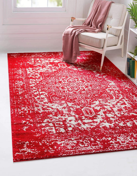 Unique Loom Richmond Collection Area Rug - Medallion (4' 1" x 6' 1" Rectangle, Red/ Ivory)
