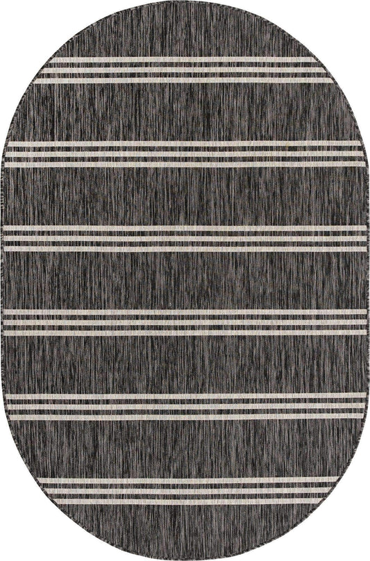 Unique Loom Jill Zarin Outdoor Collection Area Rug - Anguilla (5' 3'' x 8' Oval, Charcoal/ Ivory)