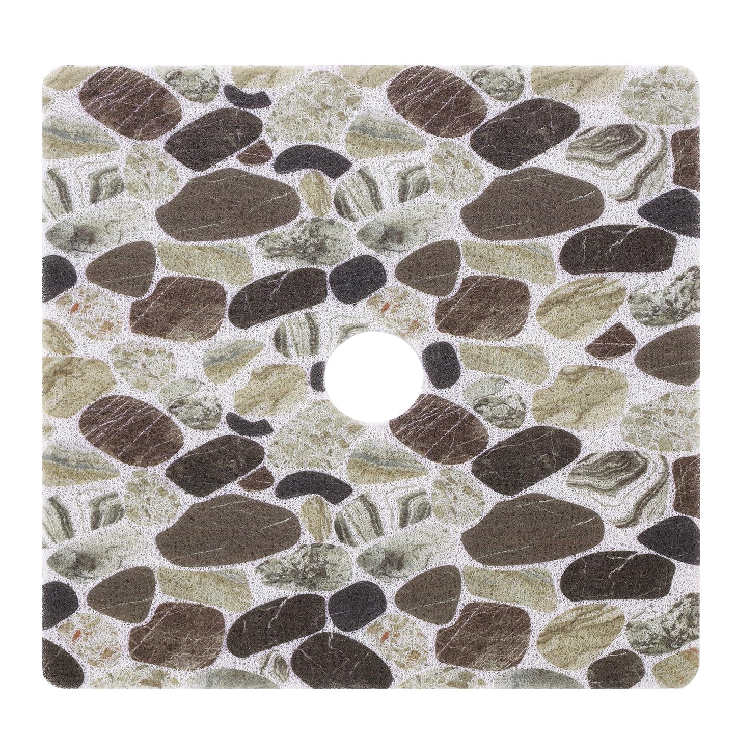 Hombys Non Slip Shower Mat 27x27 in, Shower Floor Mats with Drain Hole, Secure PVC Loofah Mat, Boho Coffee Pebble